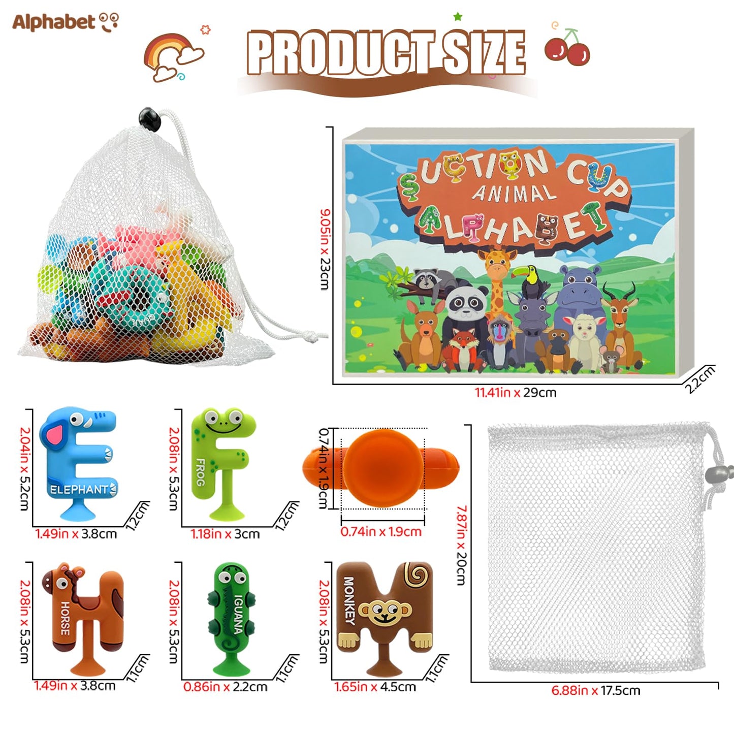 Kitysey 26pcs Alphabet Bath Toys for Toddlers , Educational Suction Bath Toys with Animal Letters, Montessori Sensory Toy for Kids 3-12, No Hole Food-Grade Silicone Toys for Autism/ADD/ADHD