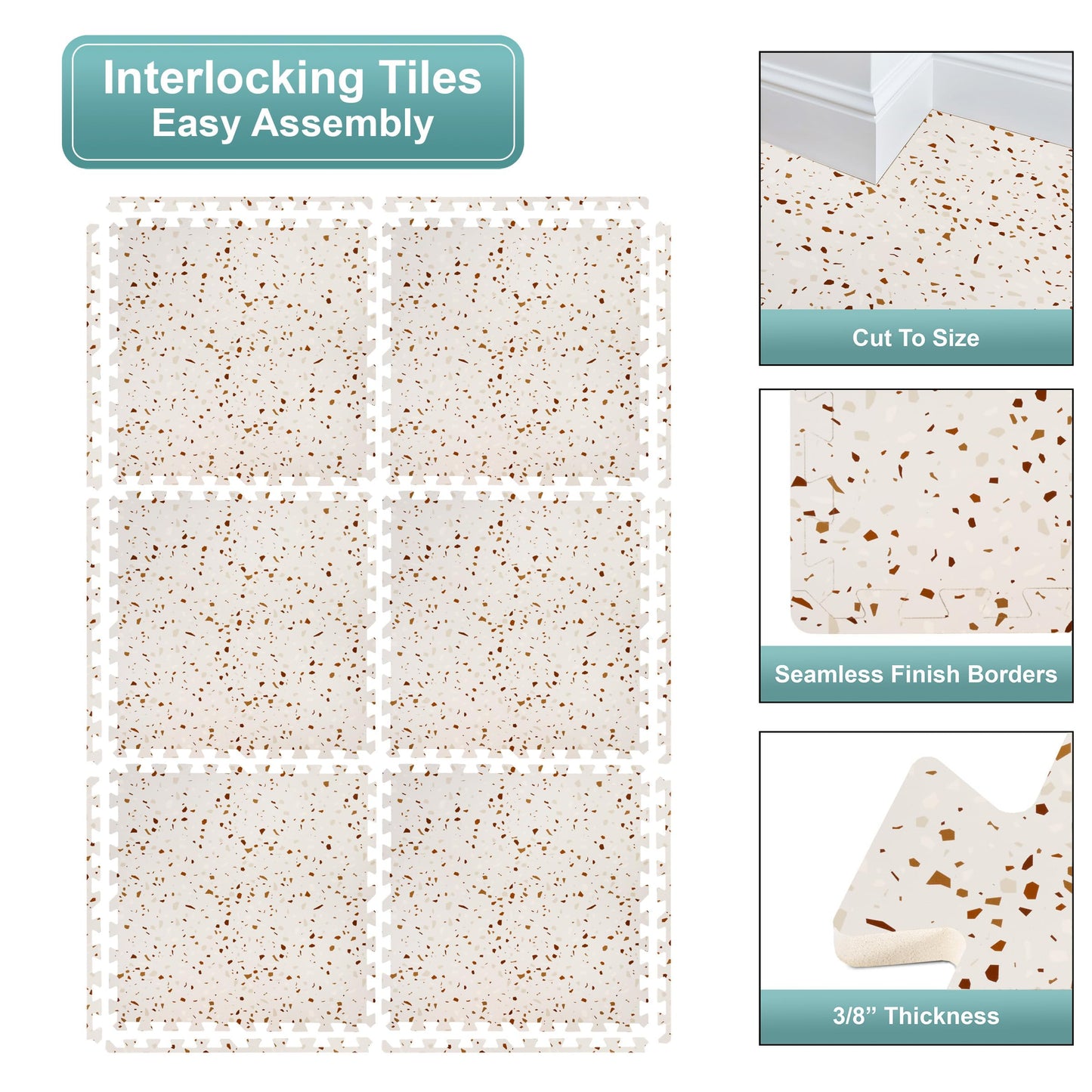 Sorbus 120 Sq. Ft. Wood Grain Floor Tiles Foam Mat EVA Interlocking Mats Tile 3/8-Inch Thick Flooring Wood Puzzle Exercise Mats w/Borders - Home Playroom Basement, Apartment, Trade Show, Baby, Dance