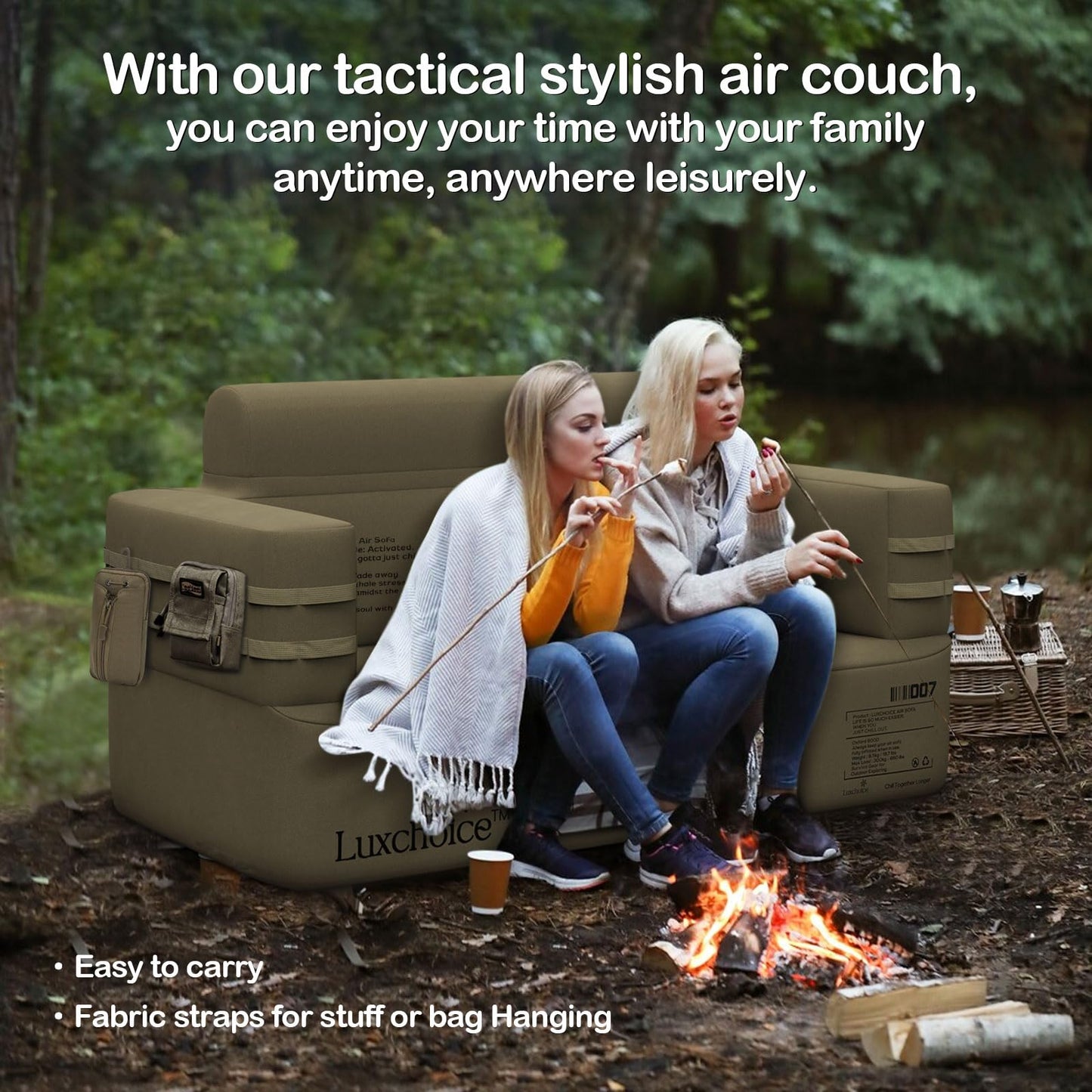 Luxchoice Inflatable Couch Multifunctional Durable Inflatable Sofa with Built in Pump Inflatable Furniture Portable Blow Up Couch for Camping Backyard Outdoor Glamping Inflatable Chair Movie Loveseat