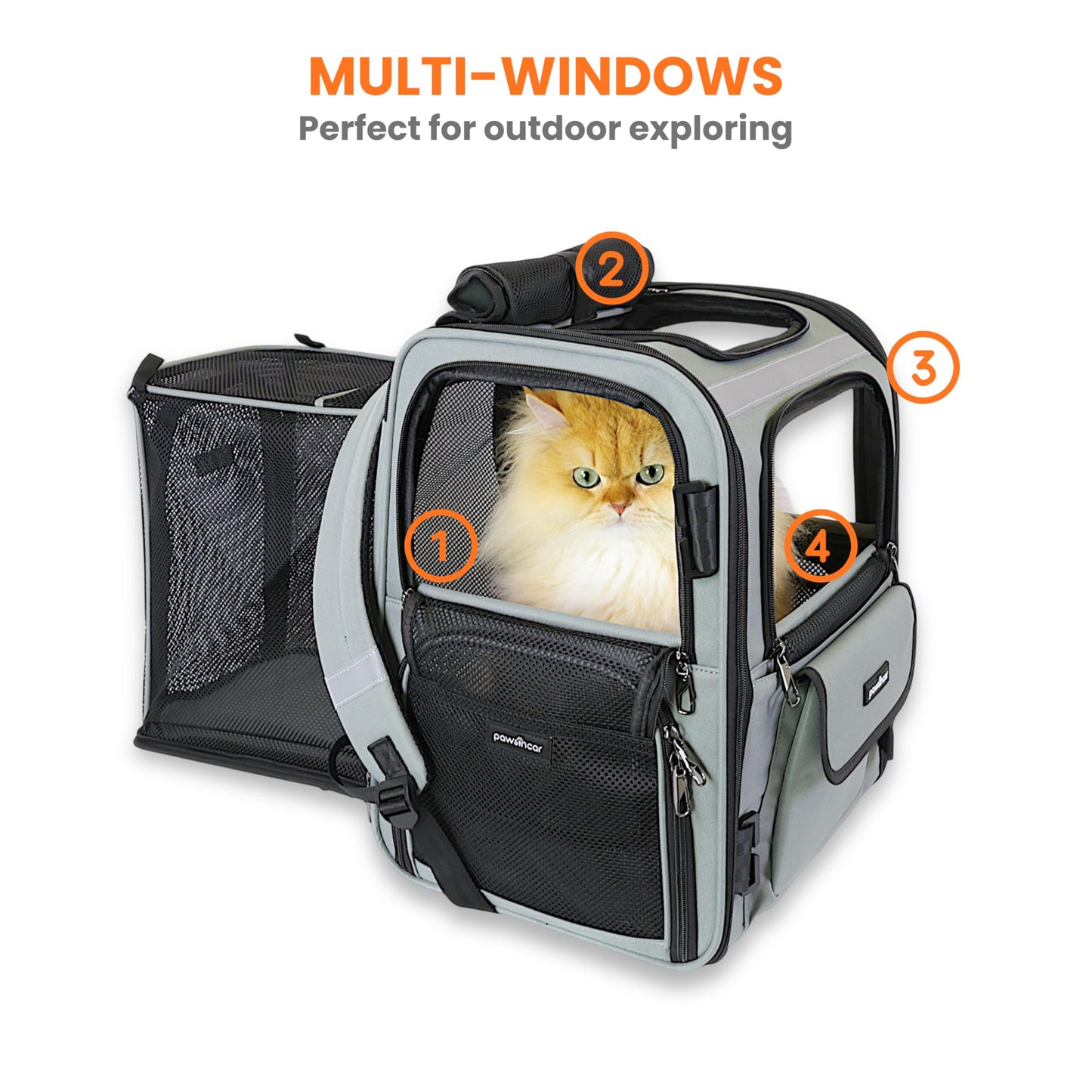 Crash-Tested Expandable Cat Backpack Carrier | 2-in-1 Cat Car Seat & Dog Backpack Carrier | 4 Windows for Exploring, 4-Side Breathable, Zipper Locks, Foldable | Perfect for Hiking & Pet Car Travel.
