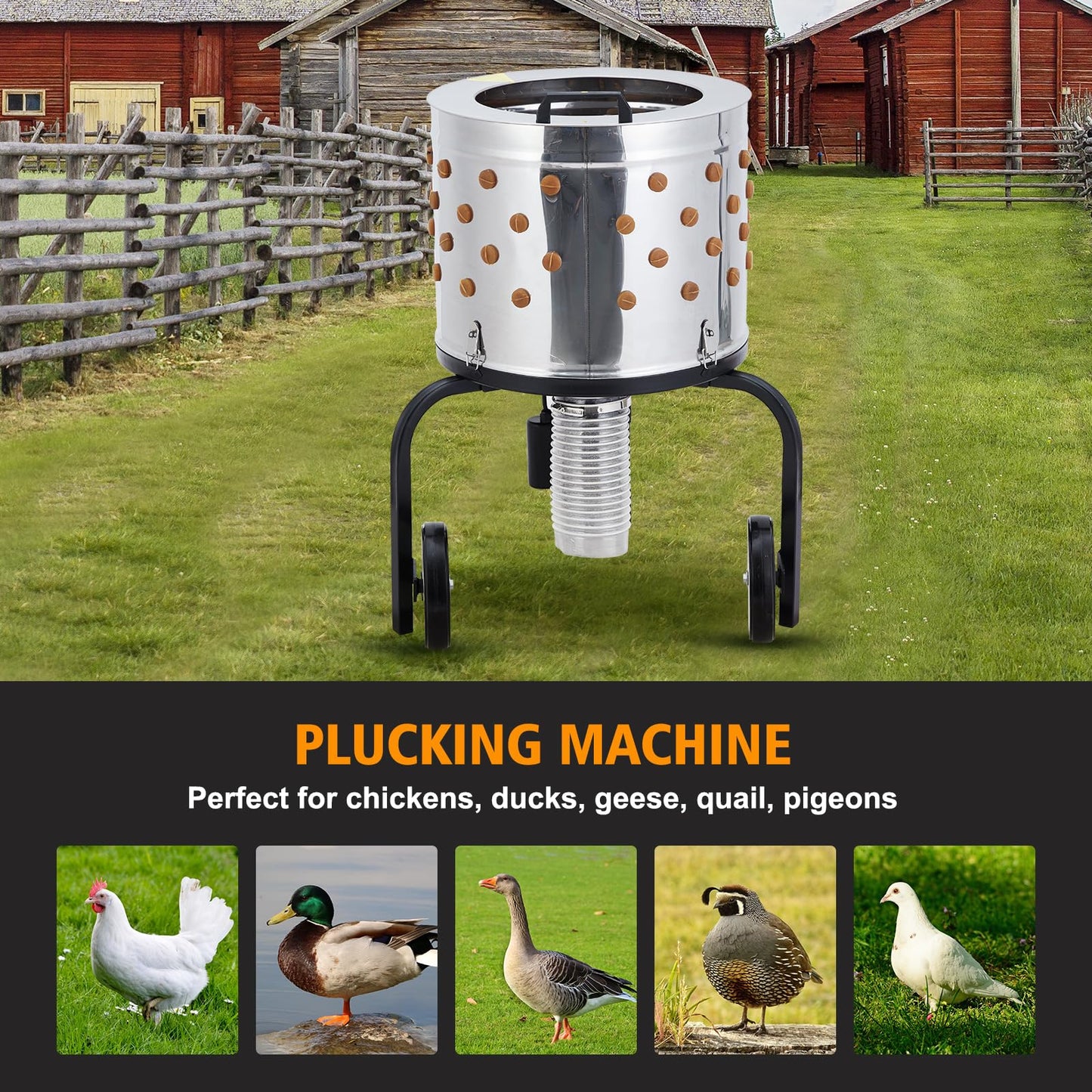 Towallmark Stainless Steel Poultry Plucker Machine - 500W High Efficiency Commercial Chicken Plucker, 106 Soft Fingers, for Farms, Chicken Processing Plants, Restaurants, Home