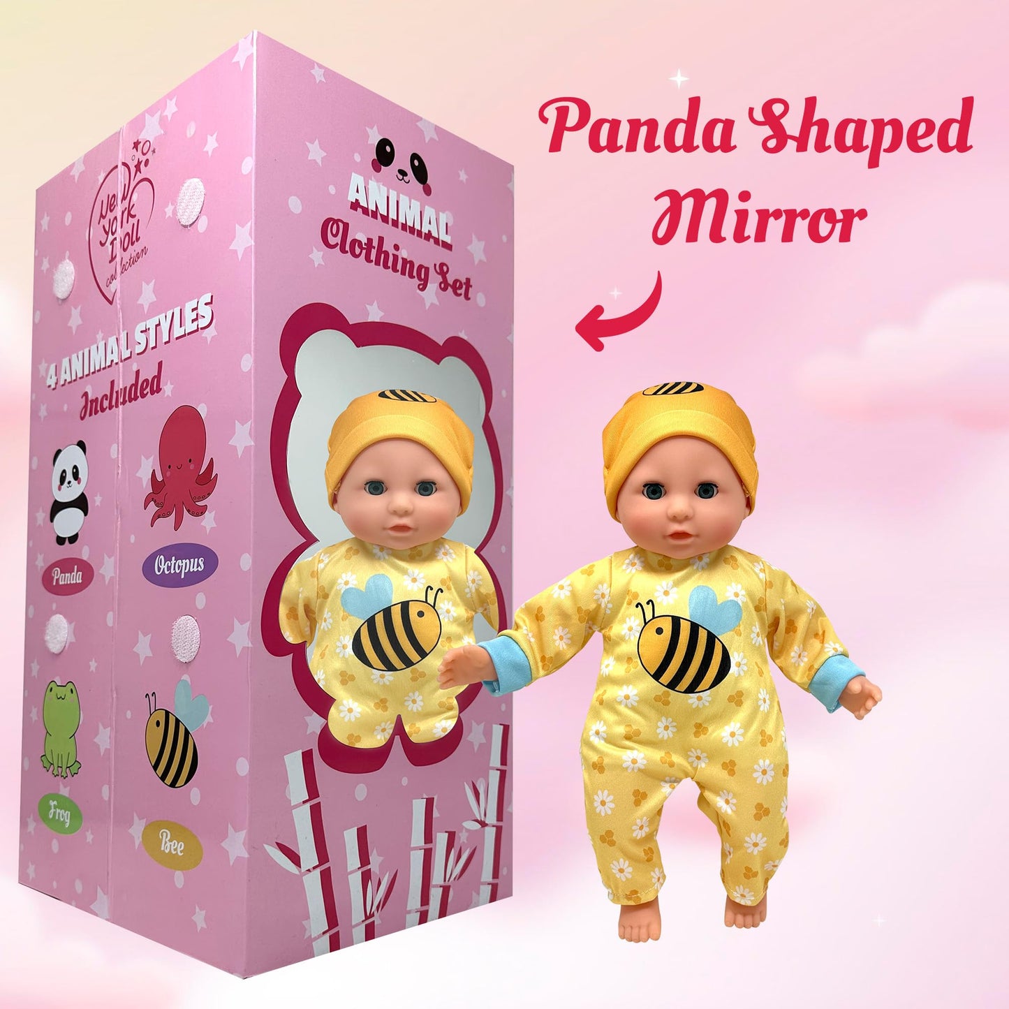 Soft Body Baby Doll with Accessories & 4 Sets of Animal Outfits, Realistic Baby Doll with Clothes & Toys, 14 Inch Doll Play Set Wardrobe Closet, Baby Dolls for Girls, Kids Gift for 3 4 5 Year Old