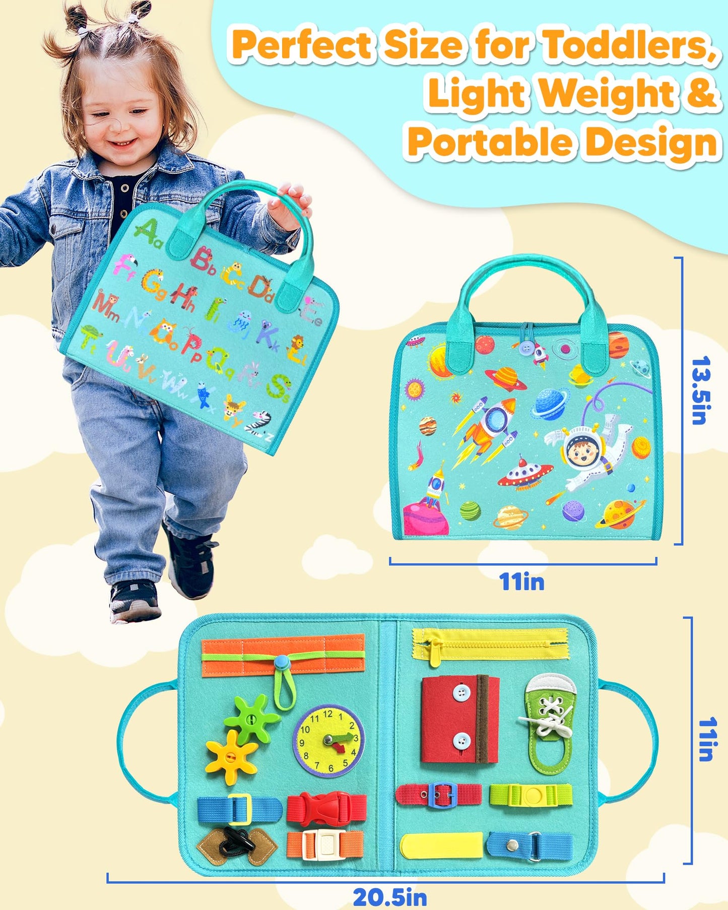 Exorany Busy Board Montessori Toys for Toddler Boy Girl Birthday Gifts, Busy Book Sensory Learning Toys for Toddlers, Toddler Airplane Car Travel Toy Educational Activities