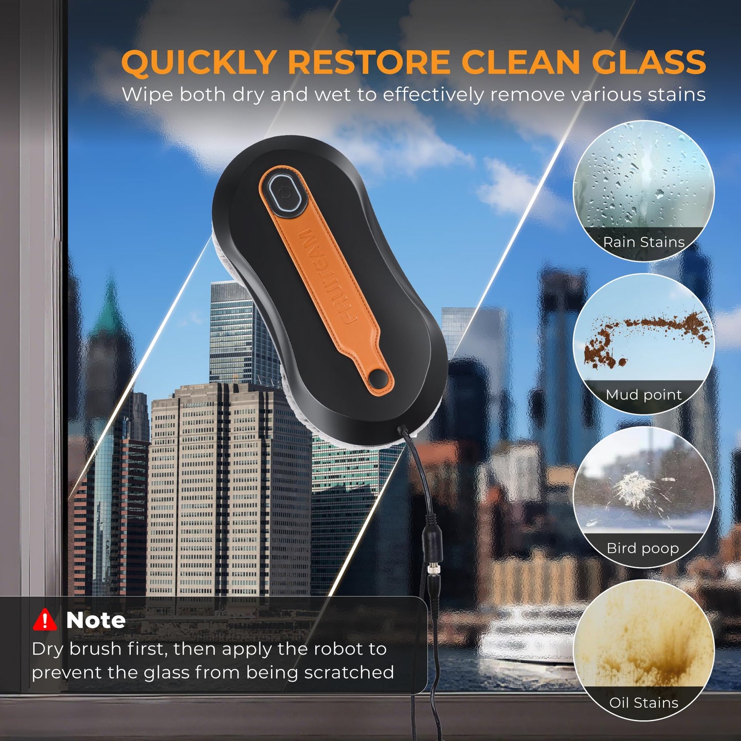 FRUITEAM Window Cleaning Robot with Dual Water Spray, APP and Remote Control, Automatic Window Cleaner with Leather Belt for Frame Glass, Triple Safety System, Smart Path Detection