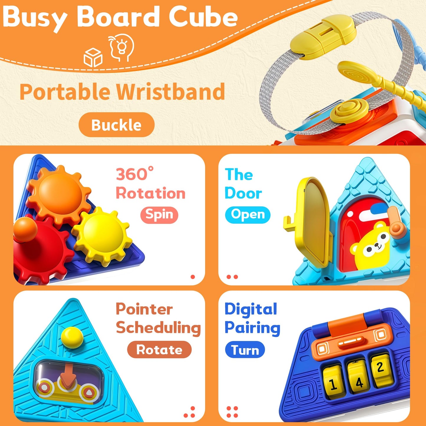 22-in-1 Busy Board for 1 Year Old, Activity Cube Montessori Sensory Toys for for Toddler 1-3, Early Educational Travel Toy for 1 Year Old Kid , Fine Motor Skills Gifts for Infant 12-18 M+ Boys & Girls