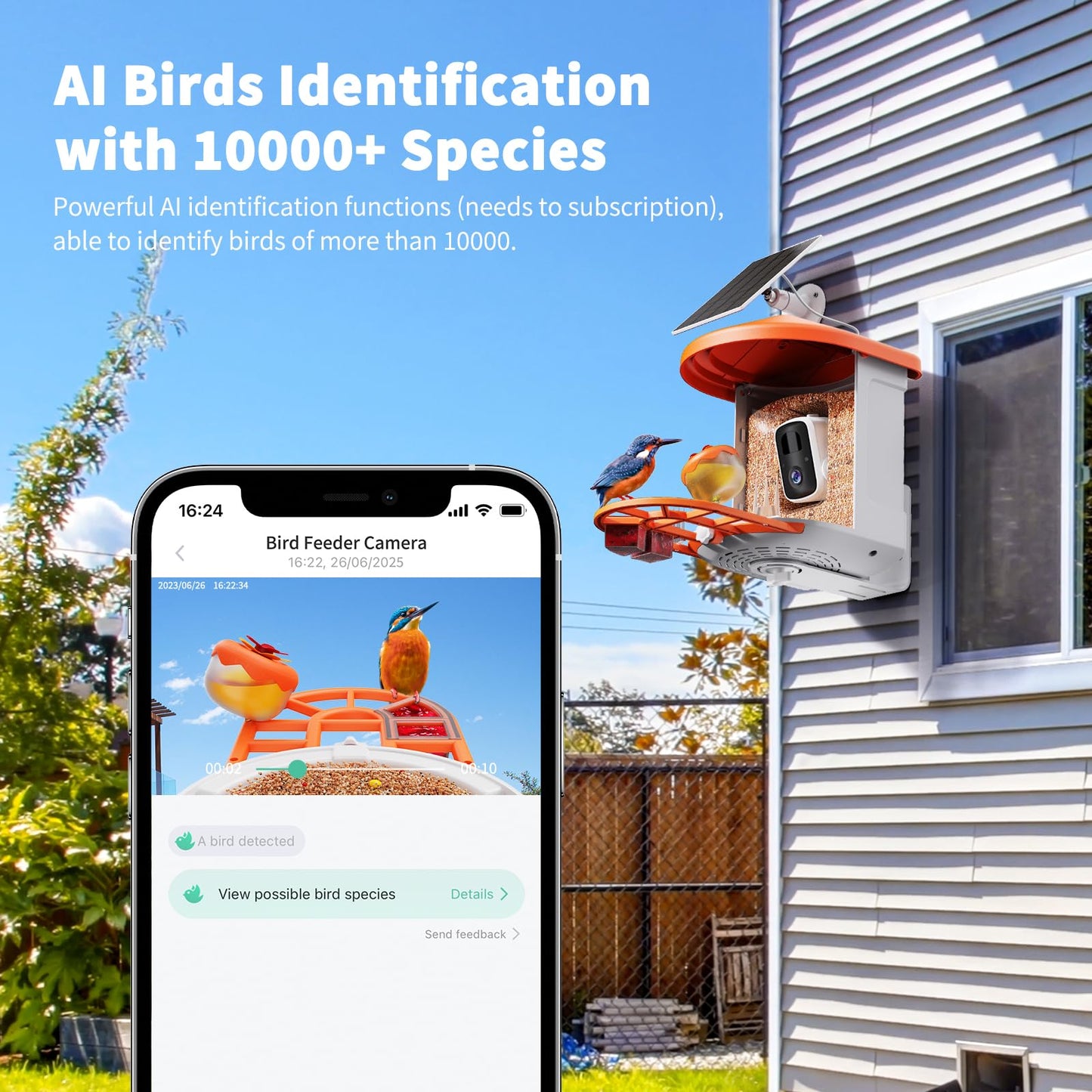 HARYMOR Bird Feeder with Camera with AI Identify Birds Species Solar Powered, Smart Bird House with Cam, 2K HD Video Live Stream, Instant Arrival Alerts - Orange