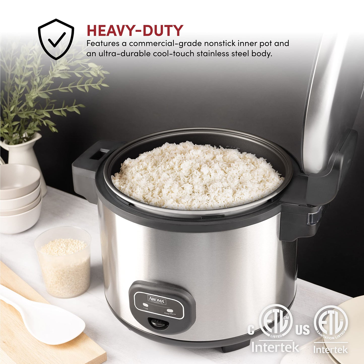 Aroma Housewares 60-Cup (Cooked) (30-Cup UNCOOKED) Commercial Rice Cooker, Stainless Steel Exterior (ARC-1130S) & ARC-360-NGP 20-Cup Pot-Style Rice Cooker & Food Steamer, White