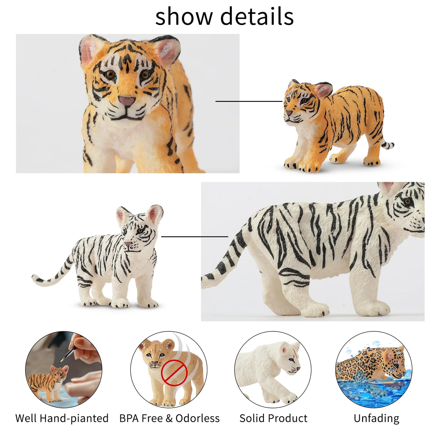 Toymany 12 Safari Animal Figurines, High Emulational Baby Plastic Zoo Animals, Lions Tigers Leopards Figure Toy Set, Easter Eggs Cake Toppers Christmas Birthday Gift for Kids Toddlers
