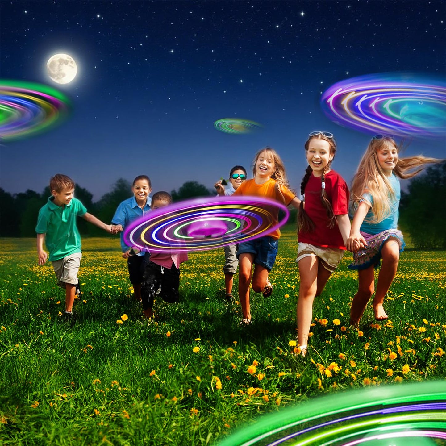 M.best 4 Sets LED Flying Set, Fun Flying Saucers Toys for Kids with Flashing Lights, Flying Toy Outdoor Toys Glow in The Dark Party Supplies Party Favors for Kids 4-8 8-12