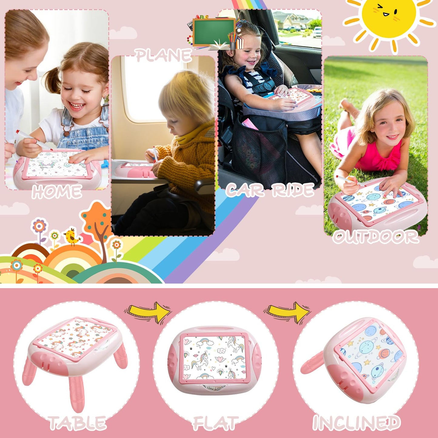 Gift for 1-2 Years Old Girl, Girl Toys with Magnetic Letters and Numbers, Portable Doodle Board Easel, Learning and Educational Toy for 1-2 Years Old Girls (Pink Red)