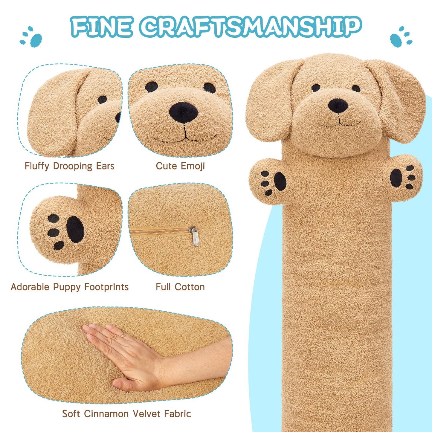 Muiteiur 43.3 Inch Long Dog Plush Pillow, Golden Retriever Dog Stuffed Animal with Big Ears, Soft Hugging Body Pillow, Gift for Kids, Girlfriend