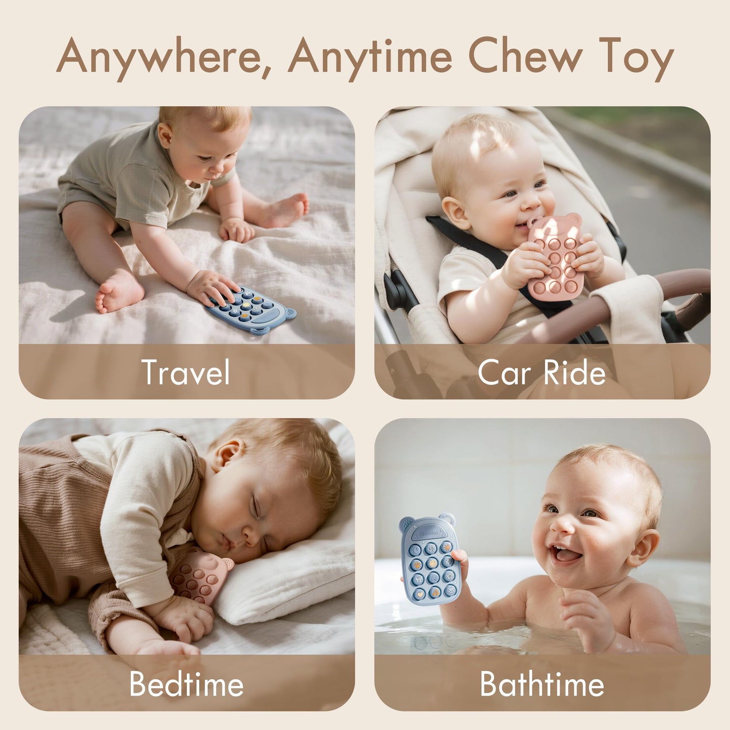 Moonkie Silicone Press Phone Teething Toy for Baby 3 Months+ | Soft BPA-Free Teether with Icon & Number Pop Bubbles | Ideal Gift for Baby Boys