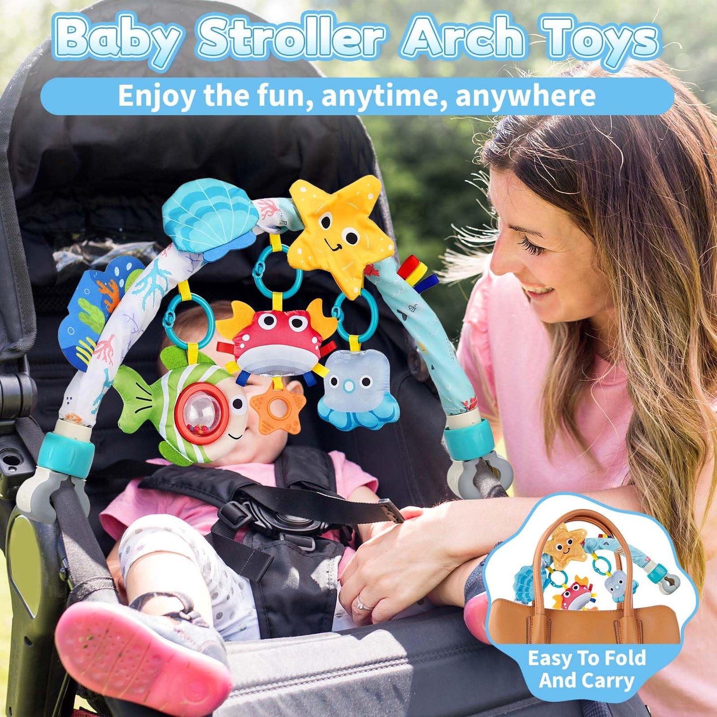 ZFSZSY Baby Mobile for Crib, Stroller Crib Mobiles, Car Seat Arch Arm Toys Hanging Bar Attachments for Infants 0-6 6-12 Months, Bassinets Nursery Portable Mobile Pack and Play Boys Girls Clip On