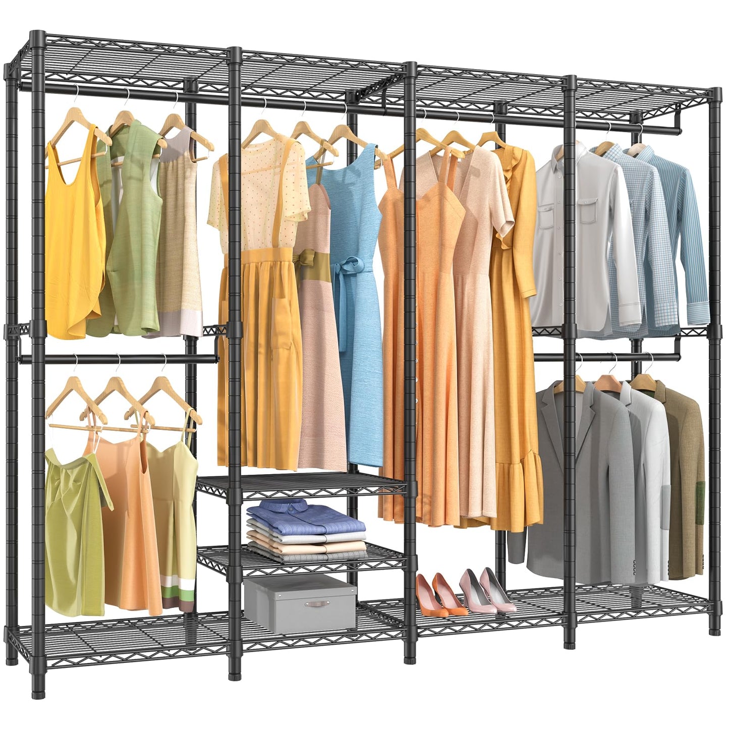 VIPEK V40 Wire Garment Rack Heavy Duty Clothes Rack for Hanging Clothes, Multi-Functional Bedroom Clothing Rack Freestanding Closet Wardrobe Rack, Max Load 1110lbs, Black