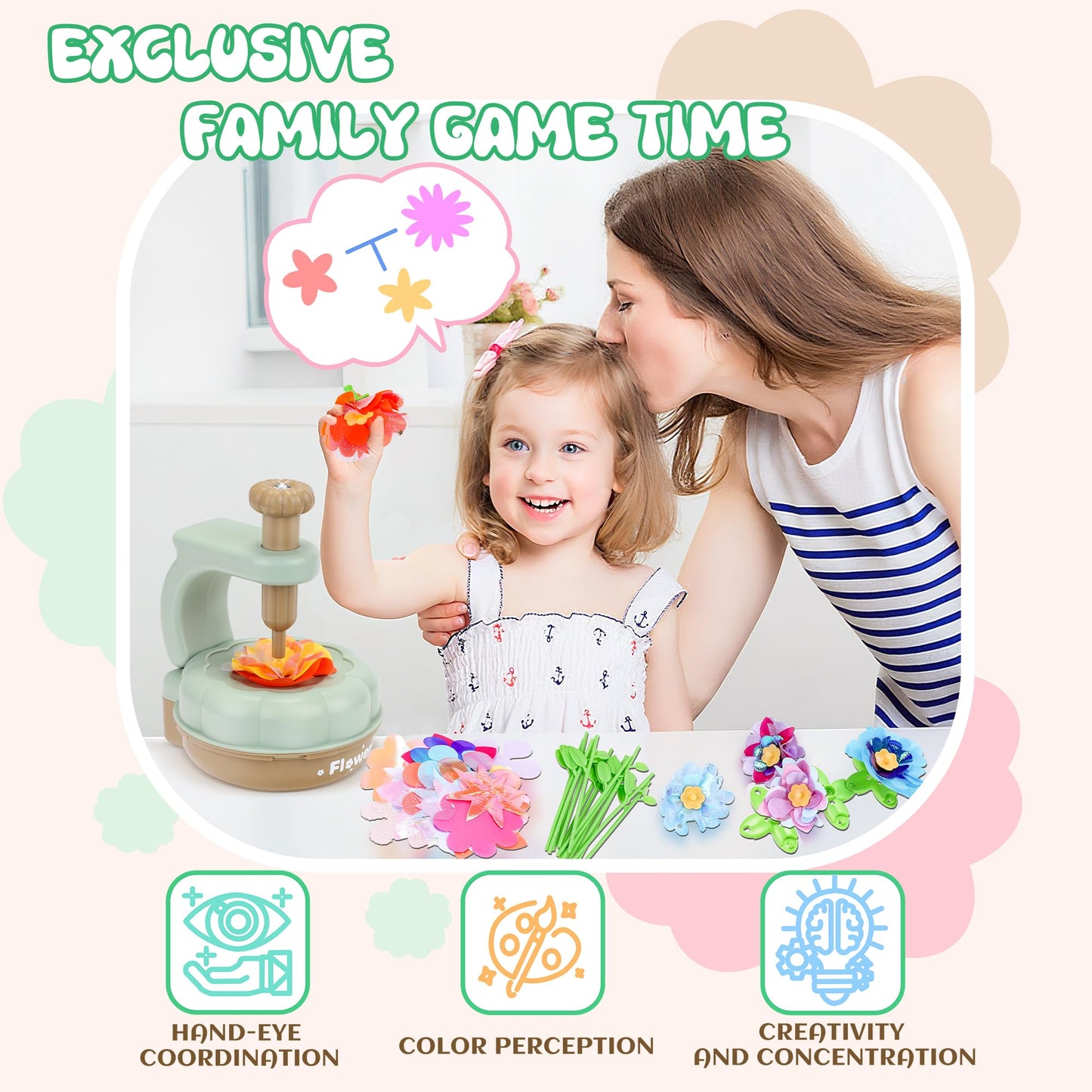 PERRYHOME Fabric Flower Bouquets Toys, 300+ Pcs Birthday Gift Activity Kit, 2 Gameplays STEM Craft for Kids, Reusable DIY Bouquets Maker Mothers Day Gifts for 3 4 5 6 7 8 Years Toddler Girl Gift