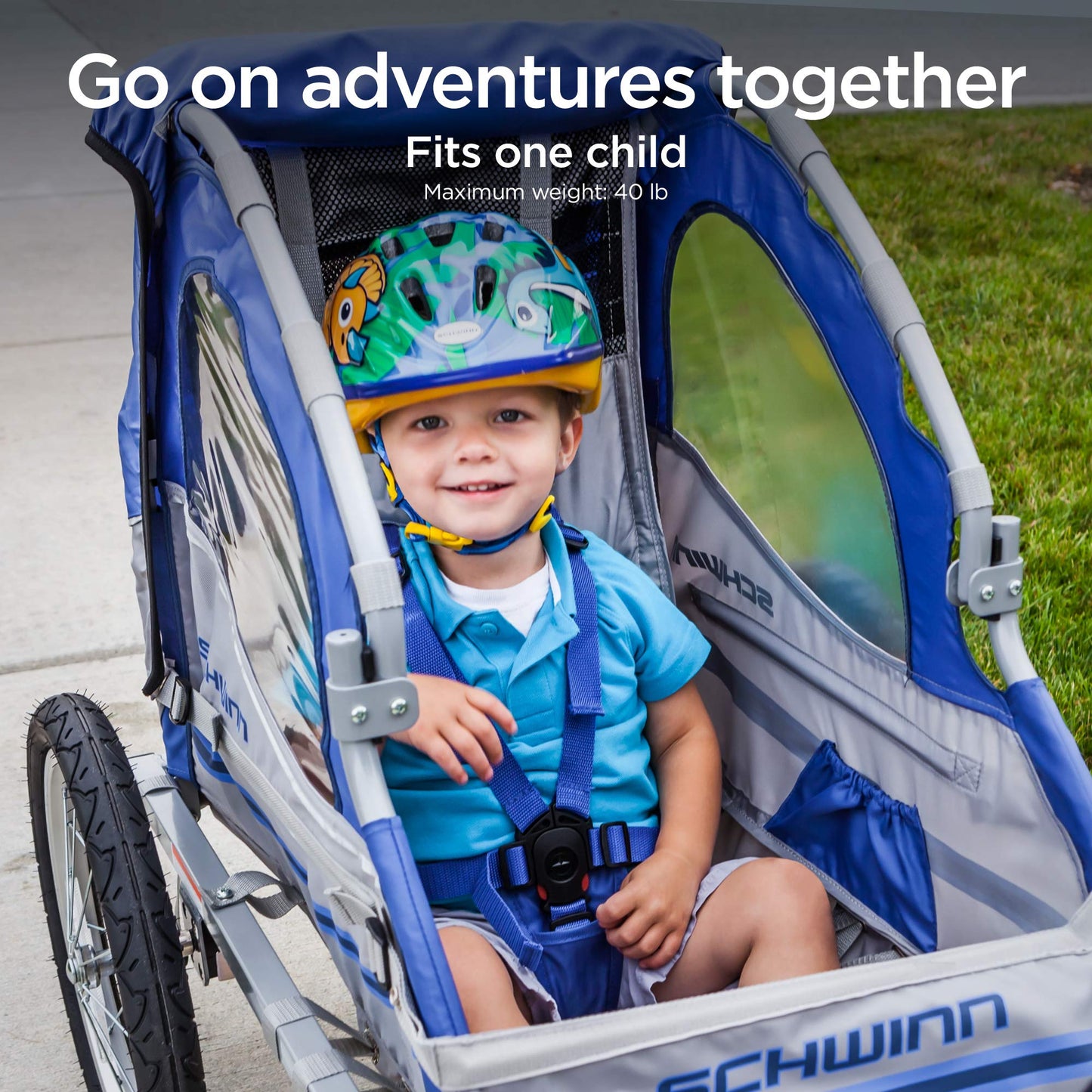 Schwinn Trailblazer Plus Kids Bike Trailer, Single Seat, Universal Coupler, Folding Frame, Quick-Release Wheels, Canopy with Bug Screen and Weather Shield, Schwinn Bike Trailer for Kids