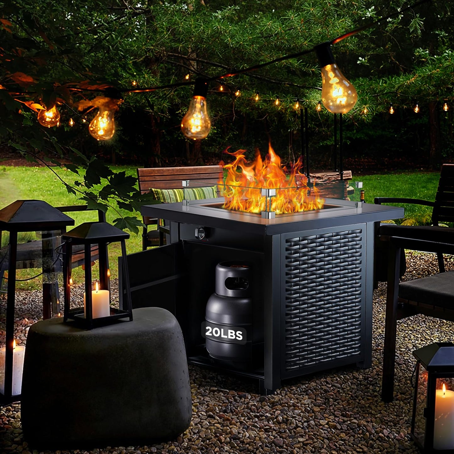 Ciays Propane Fire Pit, 28″ Outdoor Gas Fire Pit, 50,000 BTU Steel Fire Table with Glass Wind Guard, Lid & Lava Rock, Add Warmth and Ambience to Gatherings and Parties On Patio Deck Garden Backyard