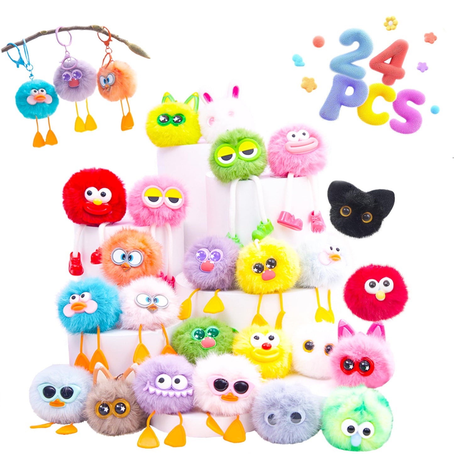 24 PCs Kids Keychains - Keychain Cute for Birthday Goodie Bags for Kids Party Favors Pinata Toys Classroom Prizes Elementary Carnival Prizes in Bulk Operation Christmas Child Bulk Items Class Prizes