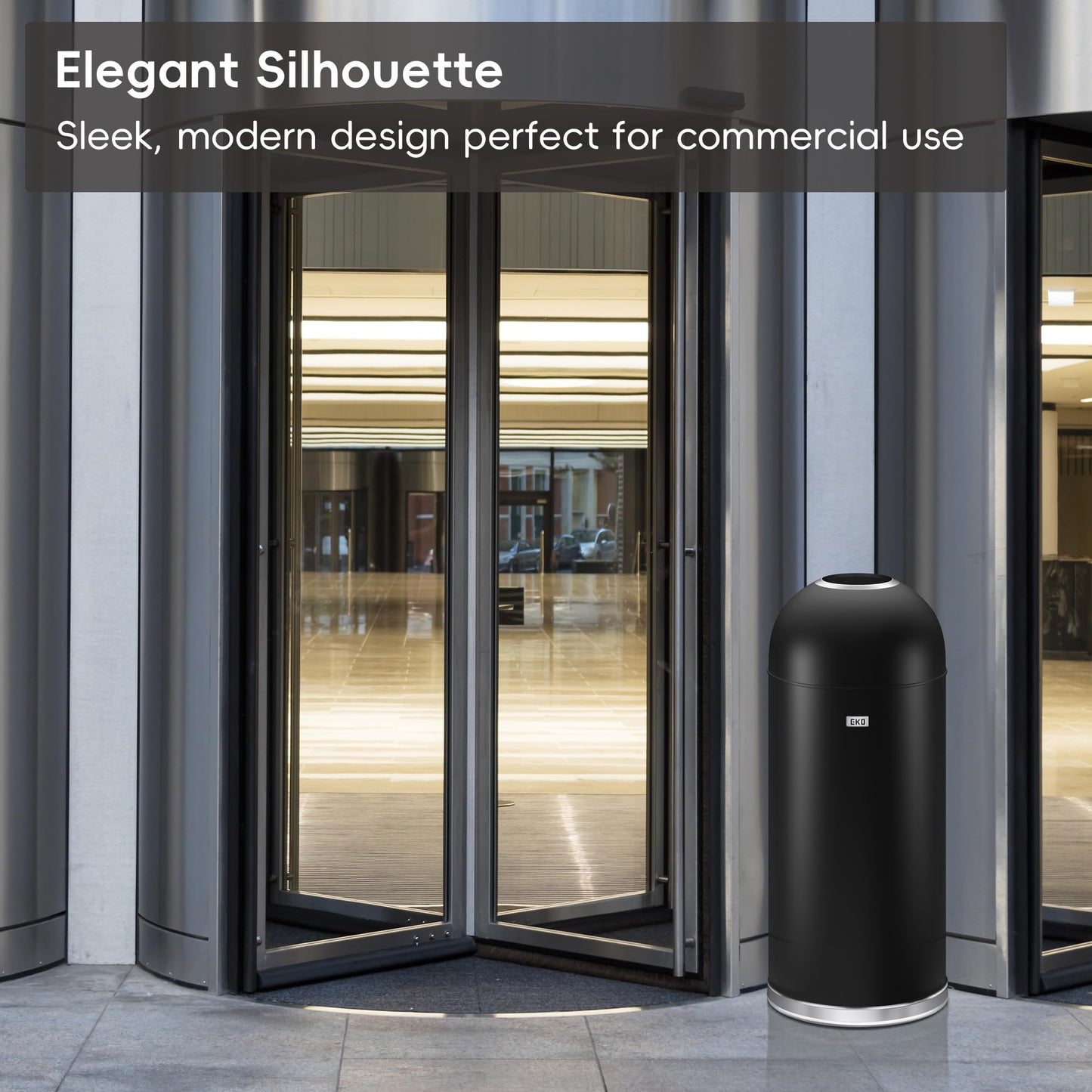 EKO Eternal 56L/15 Gallon Large Capacity Tall Commercial Trash Can, Round Open Top Waste Bin for Indoor and Outdoor, Black Steel Heavy-Duty, Durable Metal Garbage Bin for Home, Office, Restaurant