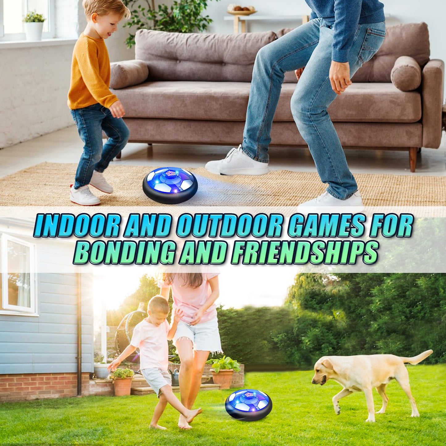 Linkowin Hover Soccer Ball for Kids - Rechargeable LED Air Power Football, Indoor/Outdoor Floating Hover Ball Toy, USB Charging Soccer Gifts for Boys & Girls Ages 3-12, Birthday/Holiday Presents