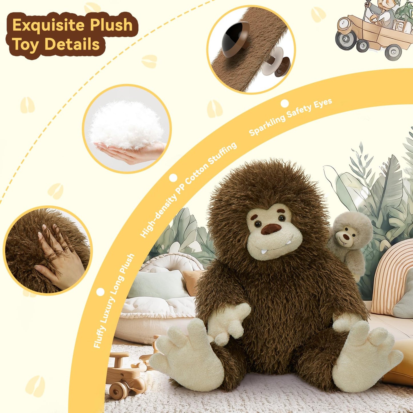 MorisMos Giant Bigfoot Stuffed Animal with Baby Cryptid Plush Duo,39" Big Mama Monster & 12" Baby Bigfoot Toy for Kid,Girl,Boy,Soft Big Foot Sasquatch Gifts for Haloween Birthday Baby Shower Christmas