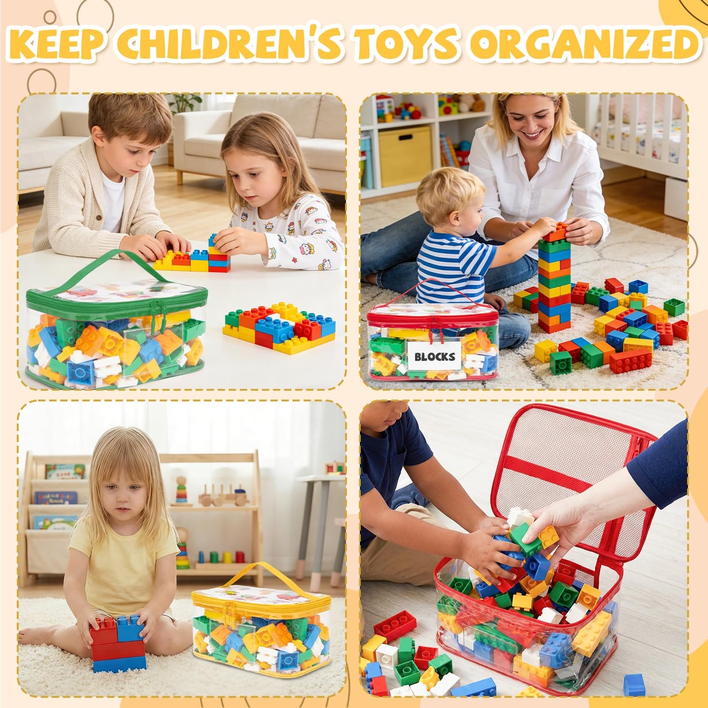 12-Pack Large Toy Storage Bags - Clear PVC Toy Storage Organizer Bags with Zipper, Waterproof Transparent Toys Organizer Bag, Reusable Large Toys Bag for Organizing Kids Travel