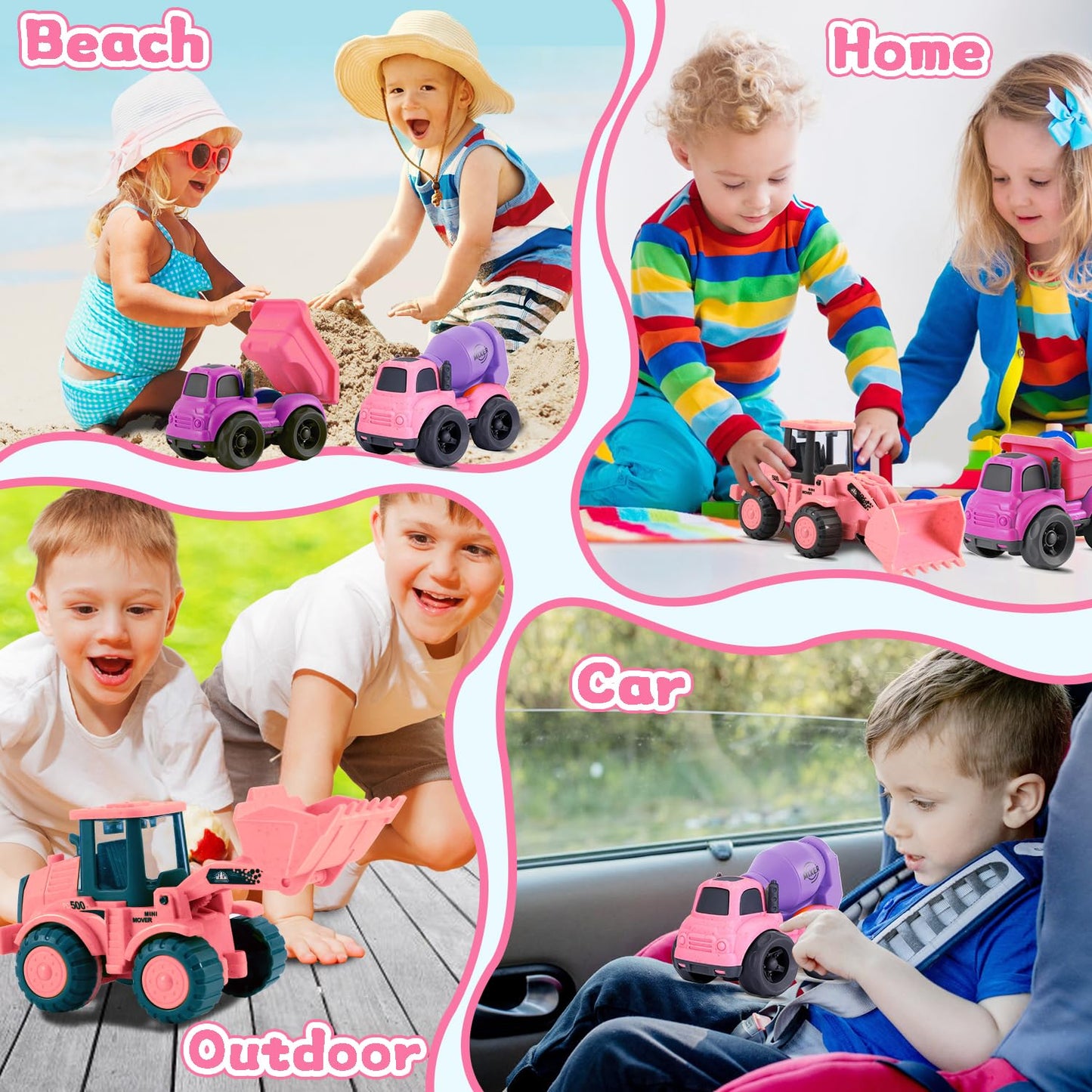 vusum Toddler Toys for 1 Year Old Girl Gifts,Kids Toys for Age 2-4,Dump Truck Cement Mixer Excavator Toy Cars Set, BPA Free,Phthalates Free,PVC,Toddler Girl Toys for 1 2 3 Year Old Birthday
