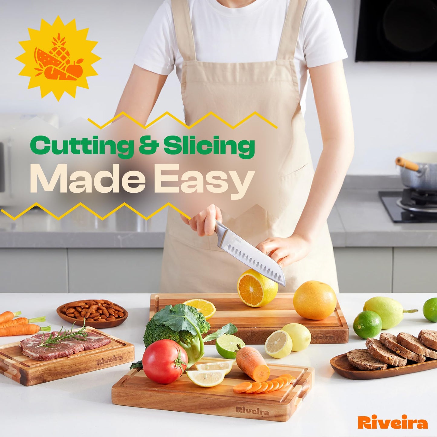 Riveira Walnut, Maple & Cherry Wood Cutting Boards for Kitchen – Large 30x20 Non Toxic Wooden Cutting Board with Juice Grooves – Premium Wood Cutting Board & Serving Board for Cooking & Charcuterie