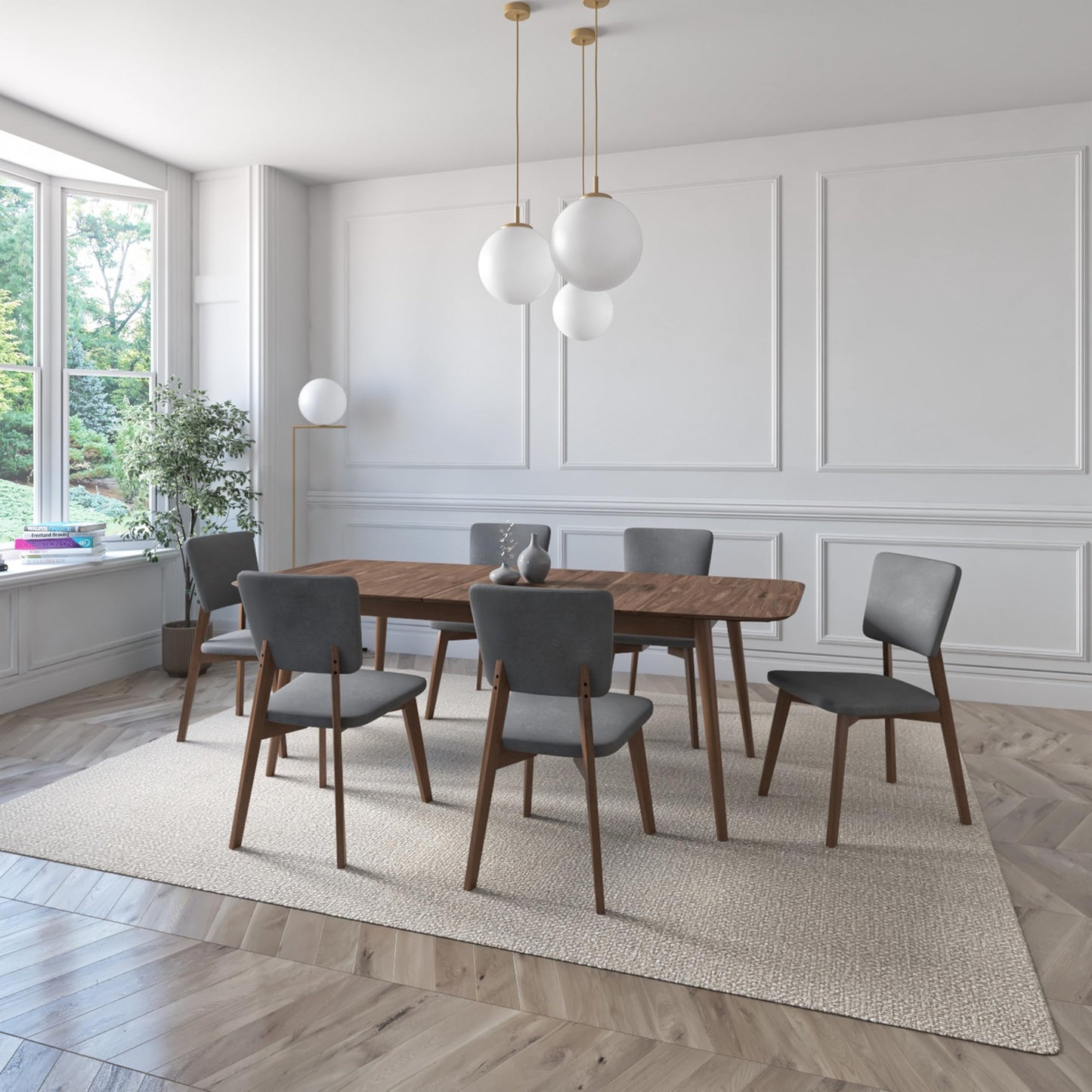 Urban Elements Modern Dining Set for 4 6 8 and 10 – Elegant Natural Walnut/Oak Finish, Comfortable Seating, Perfect for Family Gatherings and Contemporary Spaces