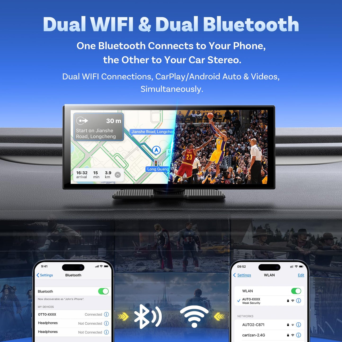 OTTOCAST OttoScreen AI, 11.4" Portable CarPlay Screen for Car with YouTube and Backup Camera for iPhone(iOS 8+) Android Auto(Android 11+), Built-in Apps, Voice Control, Android 15 OS