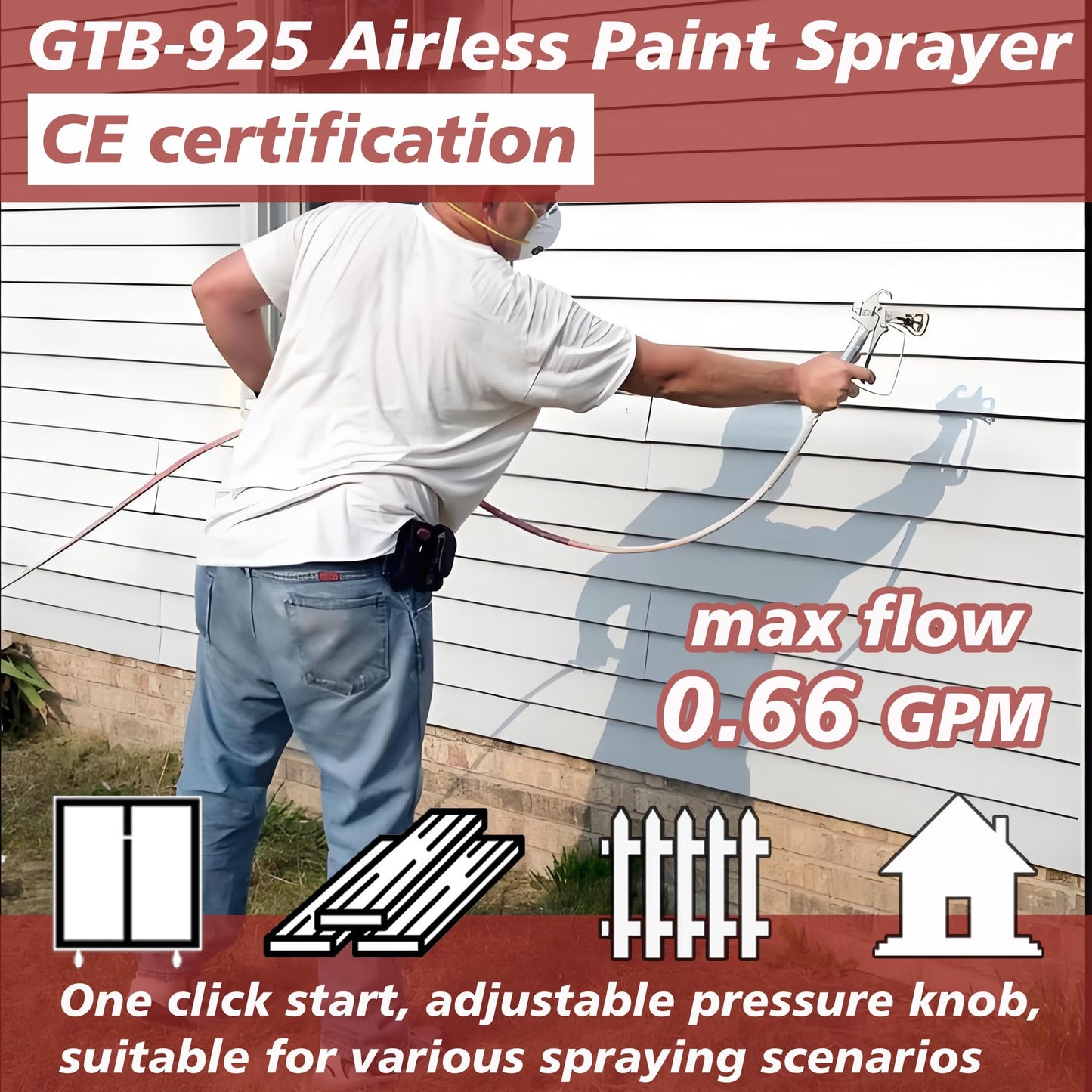 GUTUBAO 925 Airless Paint Sprayer Kit,High Efficiency Airless Painting Machine with 19.68" Extension,515,517,519 Tip for Large Projects, Commercial Paint Sprayer for House Painting or Contractor