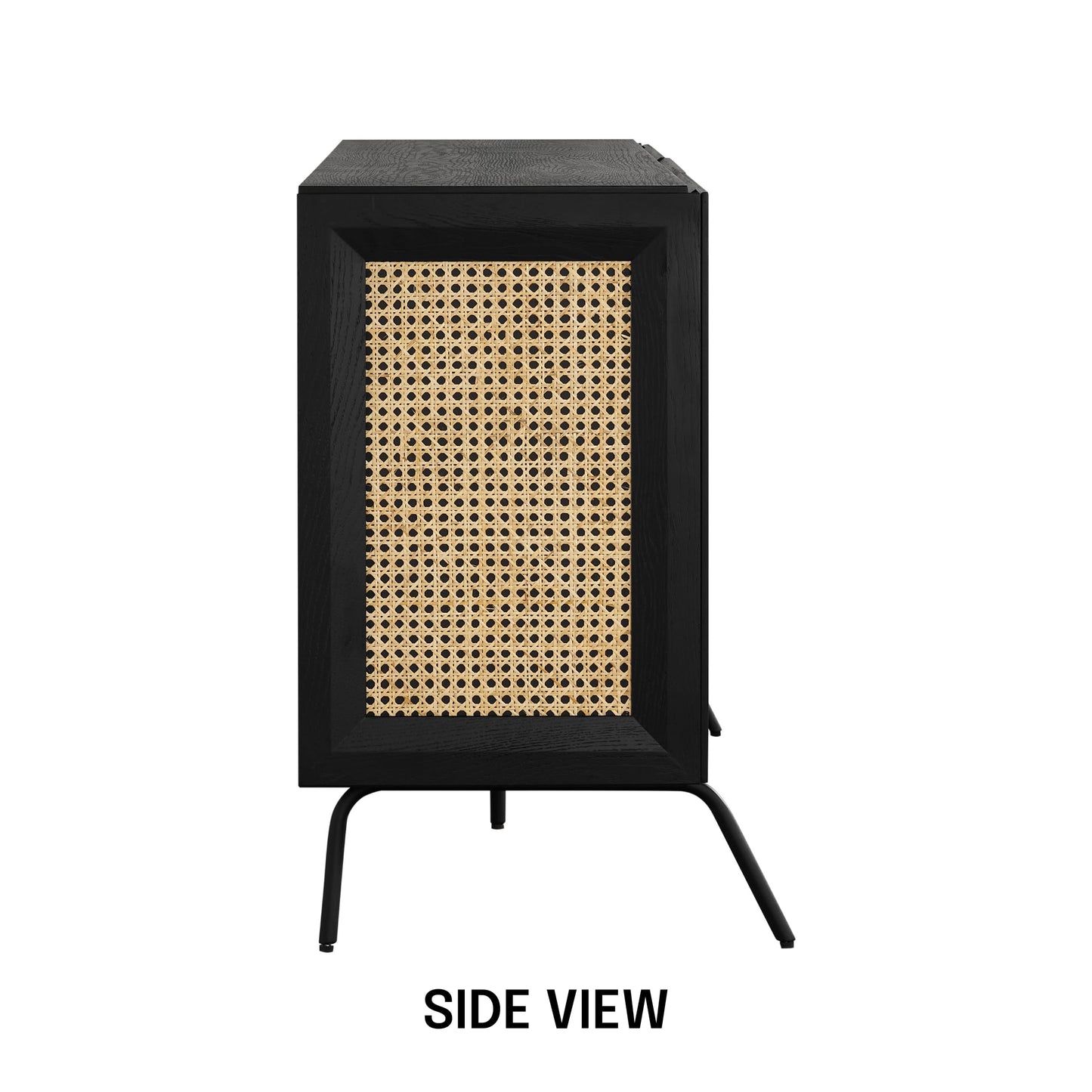 NTC MOSSIC Sideboard with 2 Doors and 3 Drawers, Buffet Cabinet with Natural Rattan and Metal Legs, Modern Storage Cabinet for Living Room, and Hallway, Effortless Assembly - Burnt Black