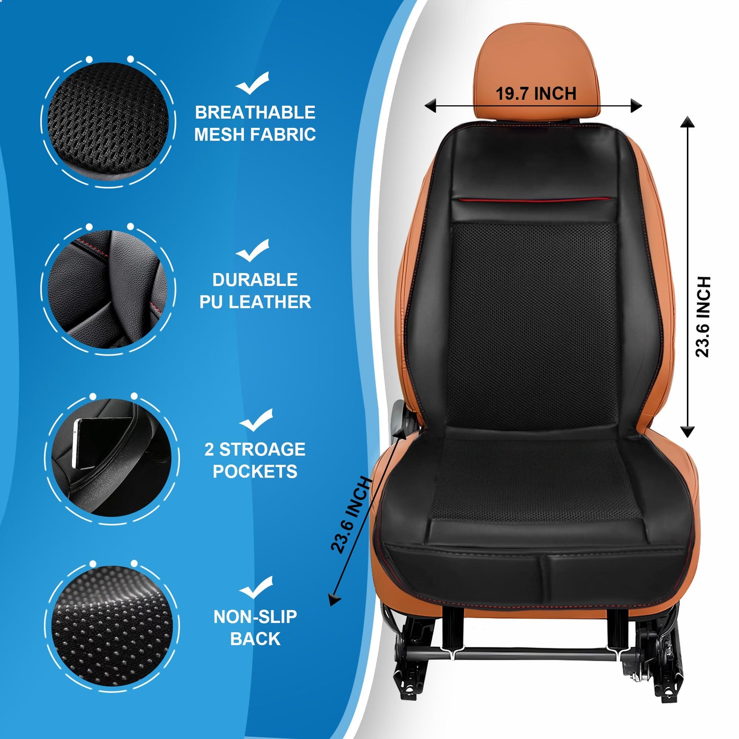 Cooling Car Seat Cushion with 16 Fans, Massage & Adjustable Temperature 12V Seat Cooler Ventilated Seat Cover for Car Fit Summer Winter (3 in 1, Black)