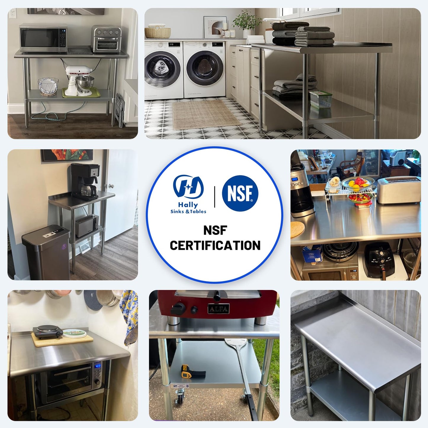 Hally Stainless Steel Table for Prep & Work 24 x 60 Inches with Caster Wheels, NSF Commercial Heavy Duty Table with Undershelf and Backsplash for Restaurant, Home and Hotel