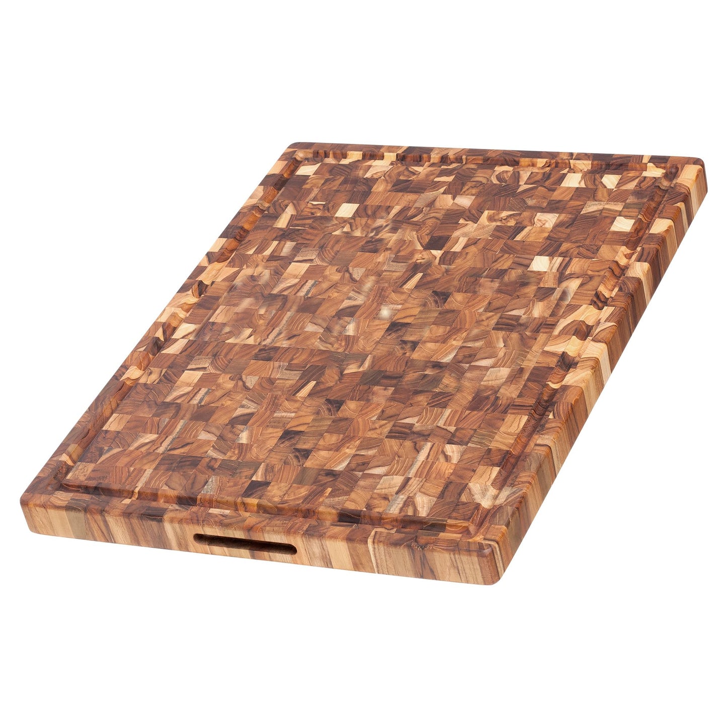 Teakhaus Butcher Block Carving Board - Extra Large Reversible Wooden Cutting Board with Juice Groove and Grip Handles - Teak End Grain Wood - Knife Friendly - FSC Certified