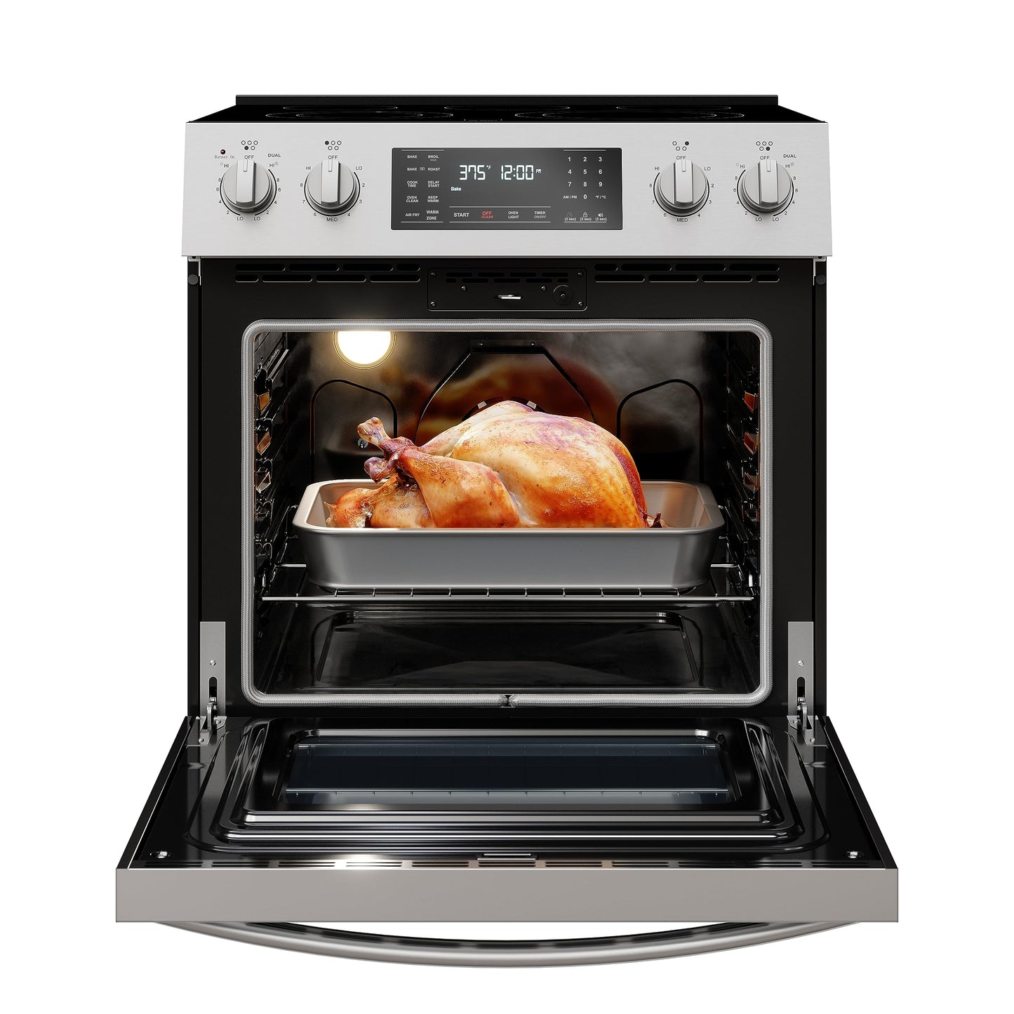 Kenmore Front Control Electric Range Oven with 5 Cooktop Elements with 7 Cooking Power Options, True Convection, Steam and Self Clean, Freestanding Oven, 4.8 cu. ft. Capacity Stainless Steel