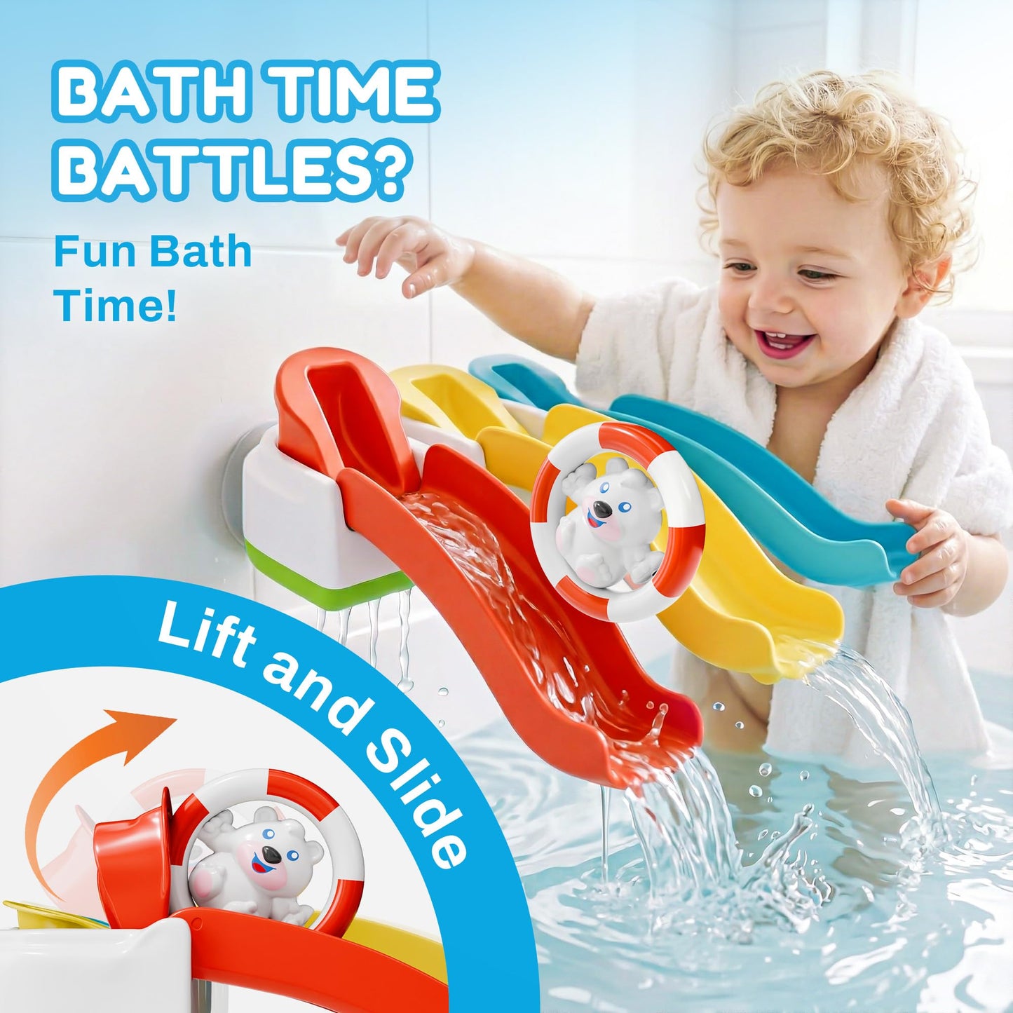 iPlay, iLearn Baby Slide Bath Toys for Toddlers 1-3, Infant Bathtub Shower Toy Set, Fun Bathtime Floating Animals, Kids Bathing Tub Pool Water Playset, Birthday Gift 12 18 Months, 1 2 3 Yrs Boys Girls