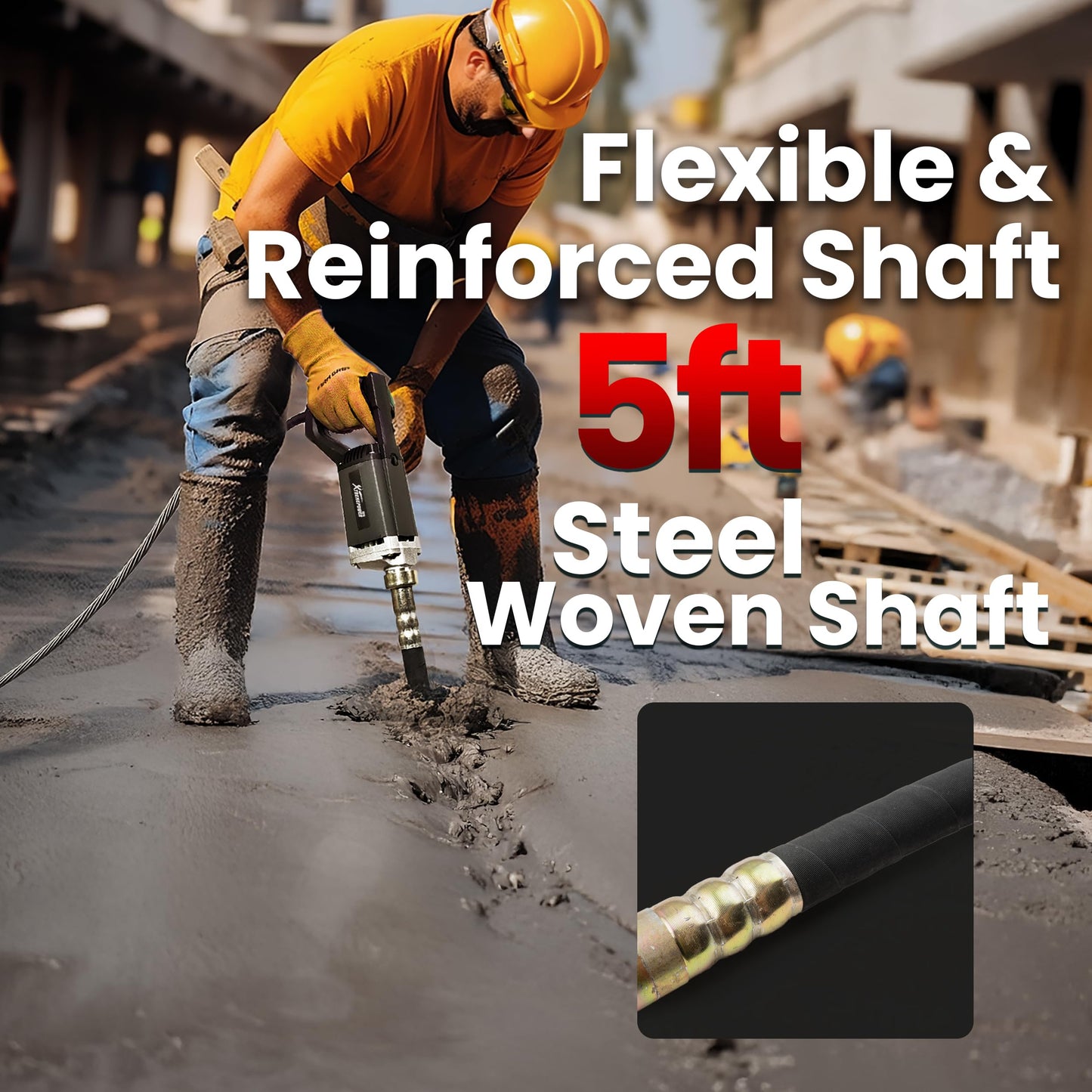 XtremepowerUS 780W Handheld Vibrator Construction Insertion 5,000VPM Flexible Shaft Portable Pencil Cement Vibrator Remove Air Bubble and Mix Concrete