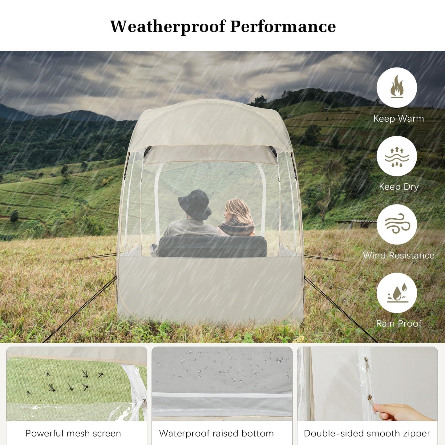 Raynesys Sports Tent for 1-2 Person, Portable & Foldable Pop Up Tents Shelter with Carry Bag, Instant Weather Proof Clear View Bubble Tent for Fishing, Camping, Watching Sports Events