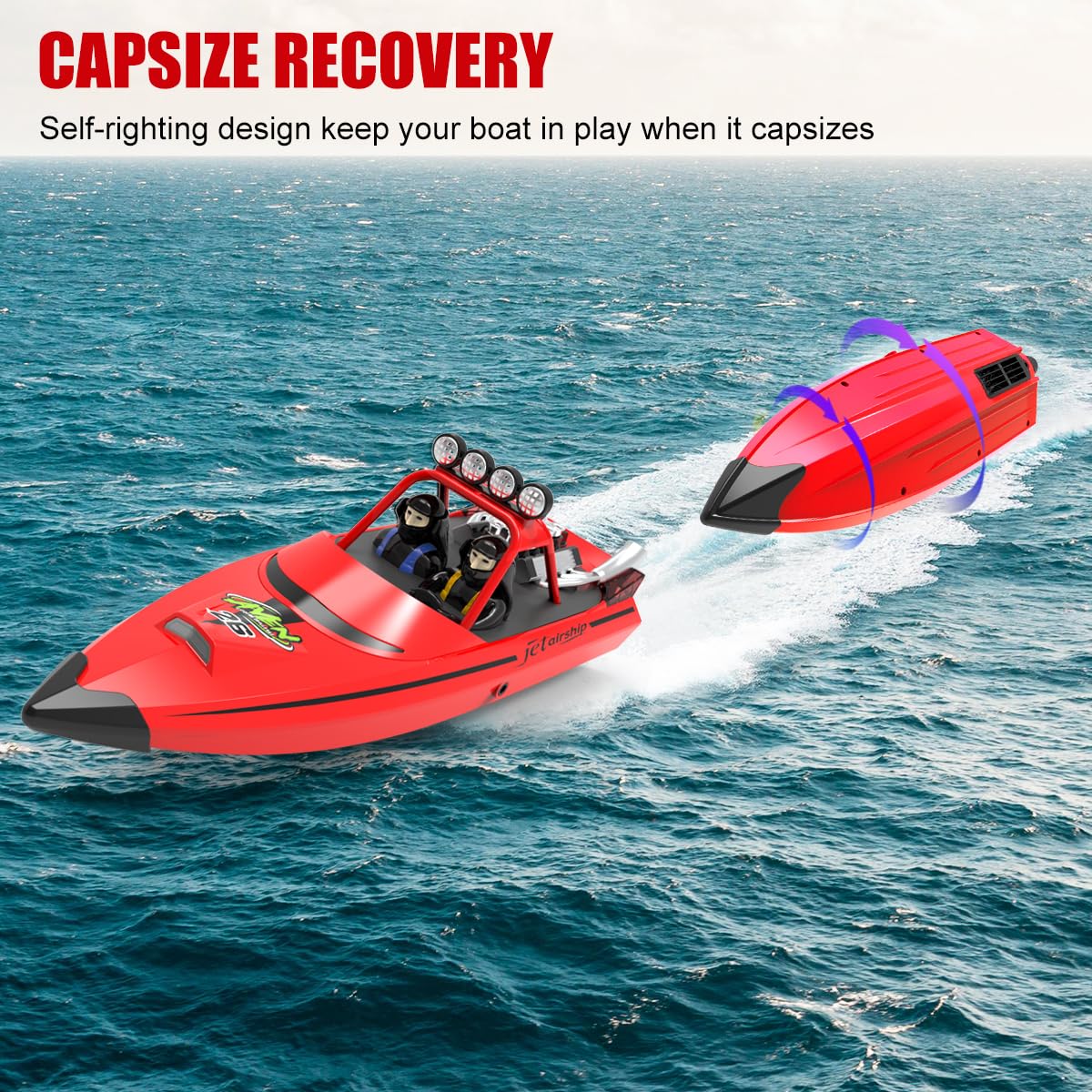 Hitish RC Boat for Kids Adults 2.4GHz Remote Control Boats with LED Light for Pool Lakes Water, 20MPH Fast Speed Racing Jet Boat, Boat Toy for Boys Girls, 2 Rechargeable Batteries 40+ Mins, Red