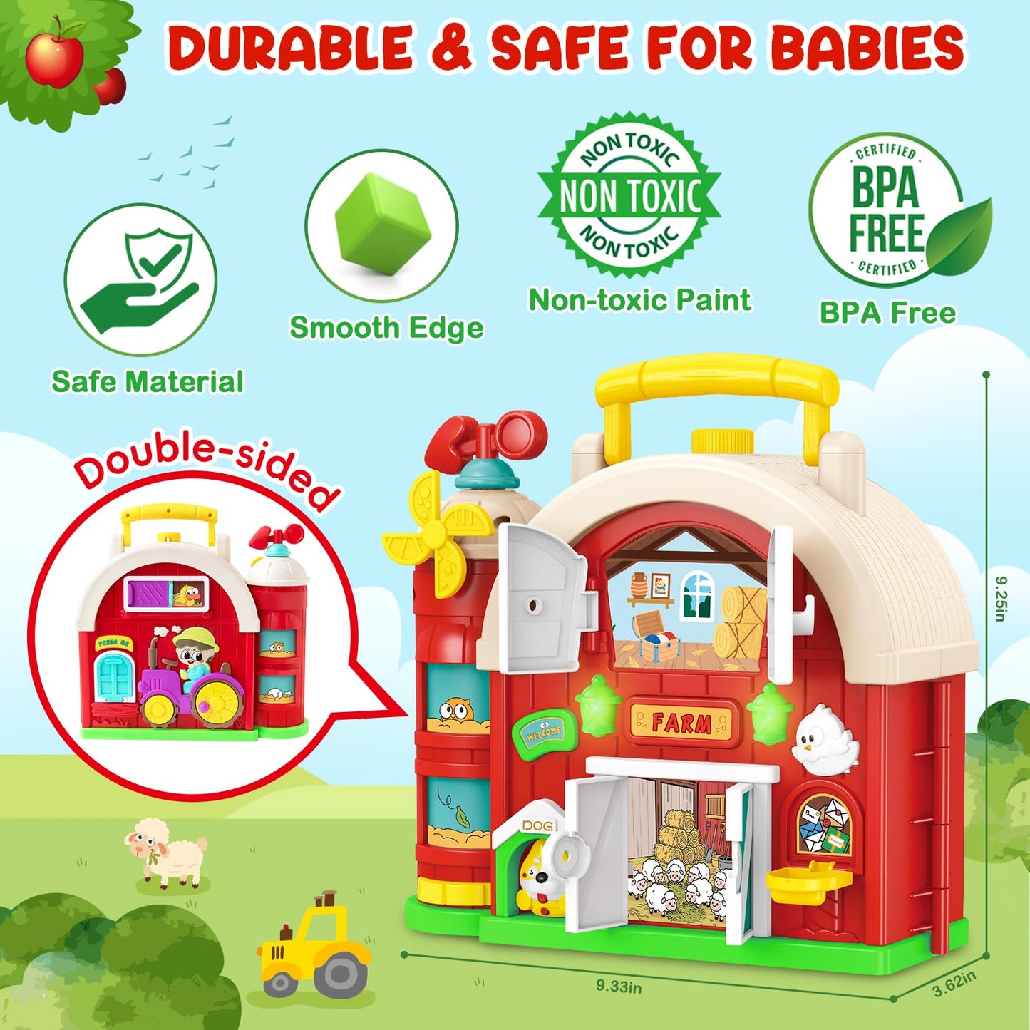 Montessori Farm Busy Board, Motor Skills Developmental Toys for 1 2 Year Old Boy Girl Gifts, Early Educational Toy for Toddlers 1-3, Christmas Birthday Gift for 12-18 Months, Sensory Board Toy for 1+