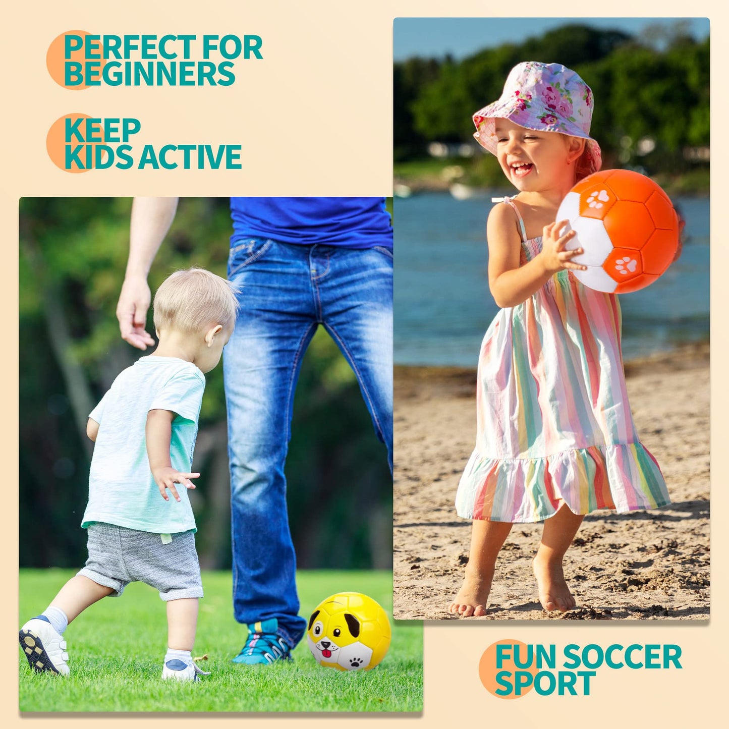 Toddler Soccer Ball Size 2 - Small Soft Kids Ball 2 Pack for Ages 1-5 Cartoon Sports Toy Boys Girls - Great Soccer & Birthday Gift for Babies, Toddlers & Kids Indoor Outdoor Games