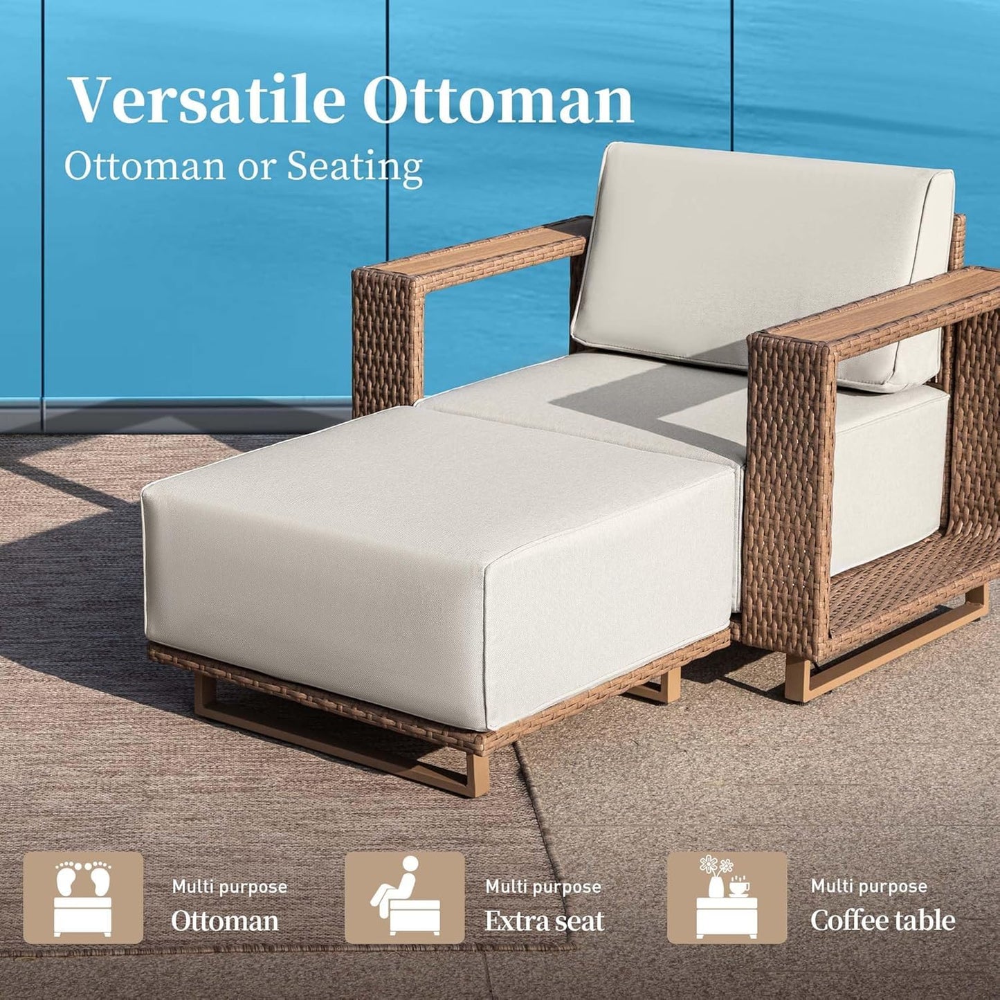 SUNSHINE VALLEY L Shaped Patio Furniture,Outdoor Rattan Wicker Sectional Sofa with 10''Ultra-Thick Cushions,All Weather Patio Conversation Set for Lawn Garden Backyard,Beige