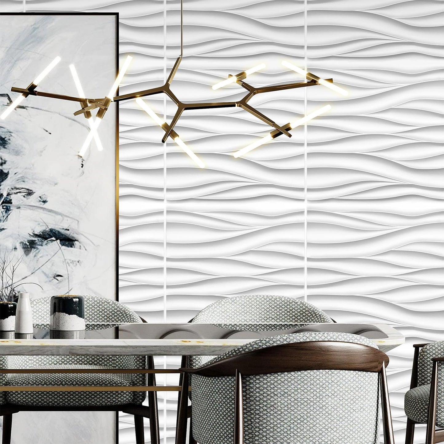 STICKGOO Wave Wall Panels for Interior Wall Decor, White 3D Wall Panels Accent Wall, Paintable 3D Wall Decor Covering Panels for Living Room Bedroom, Pack of 12 Tiles