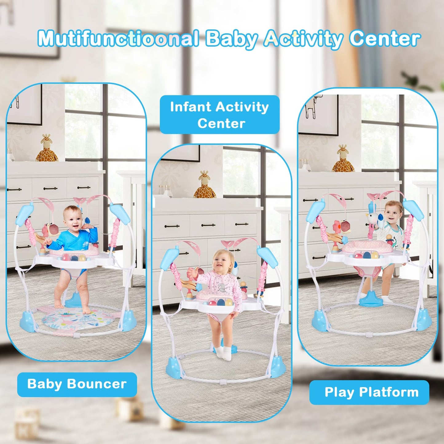 Otrolepota Baby Activity Center, Infant Jumpers and Bouncers with Music, Lights, Infant Toys, 360°Rotating Seat, 3 Adjustable Heights, Baby Play and Learning Center for 6+ Months