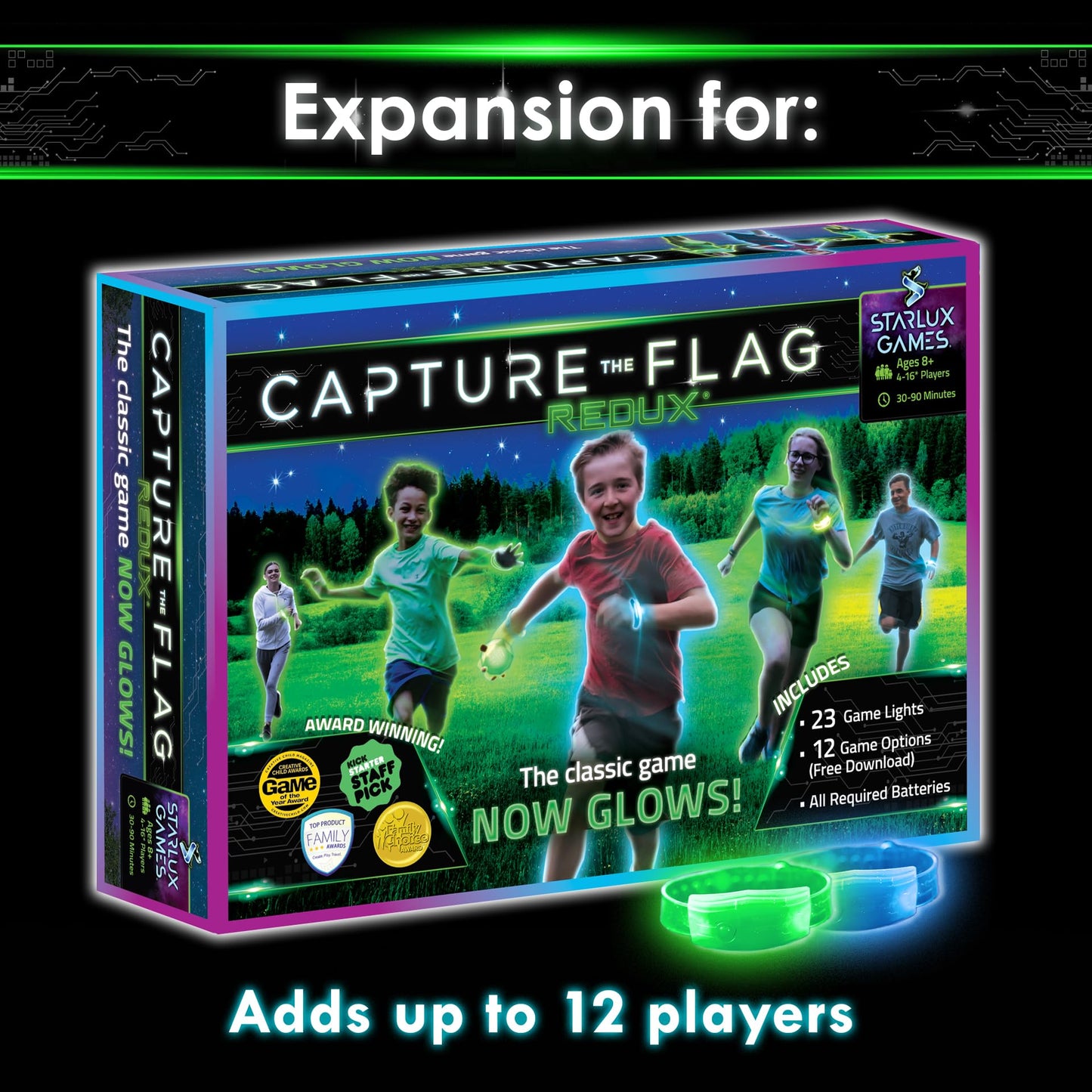 Capture The Flag REDUX: Glow-in-The-Dark Bracelet Expansion Set | Add 12 Players | Outdoor Games for Kids | Gift Idea for Teen Boys | Alternative to Hover Soccer & Light Up Basketball | By Starlux