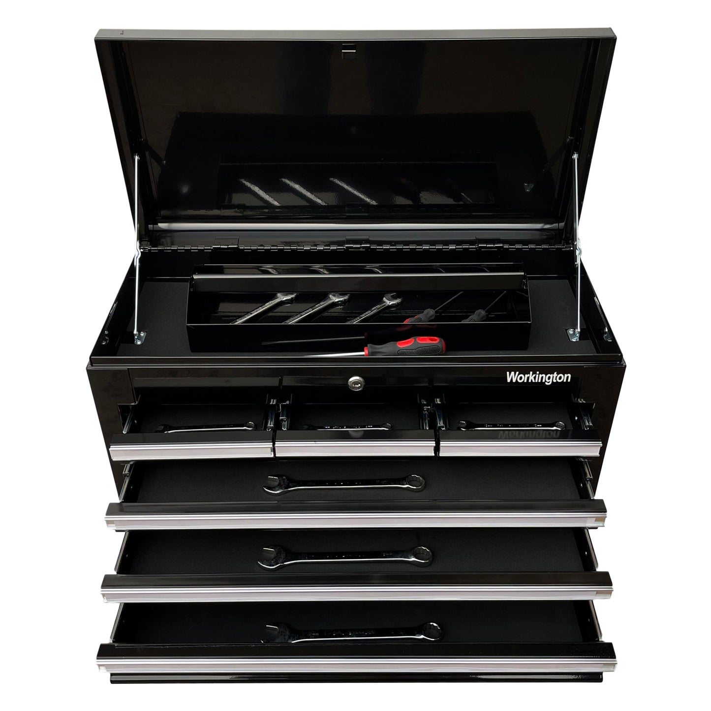Workington Professional Industrial Portable Metal Tool Chest with 6 Drawers, 26" 6-Drawer Tool Chest Cabinet with Ball Bearing Drawer Slides, Steel Tool Storage Box Organizer 4015 Black