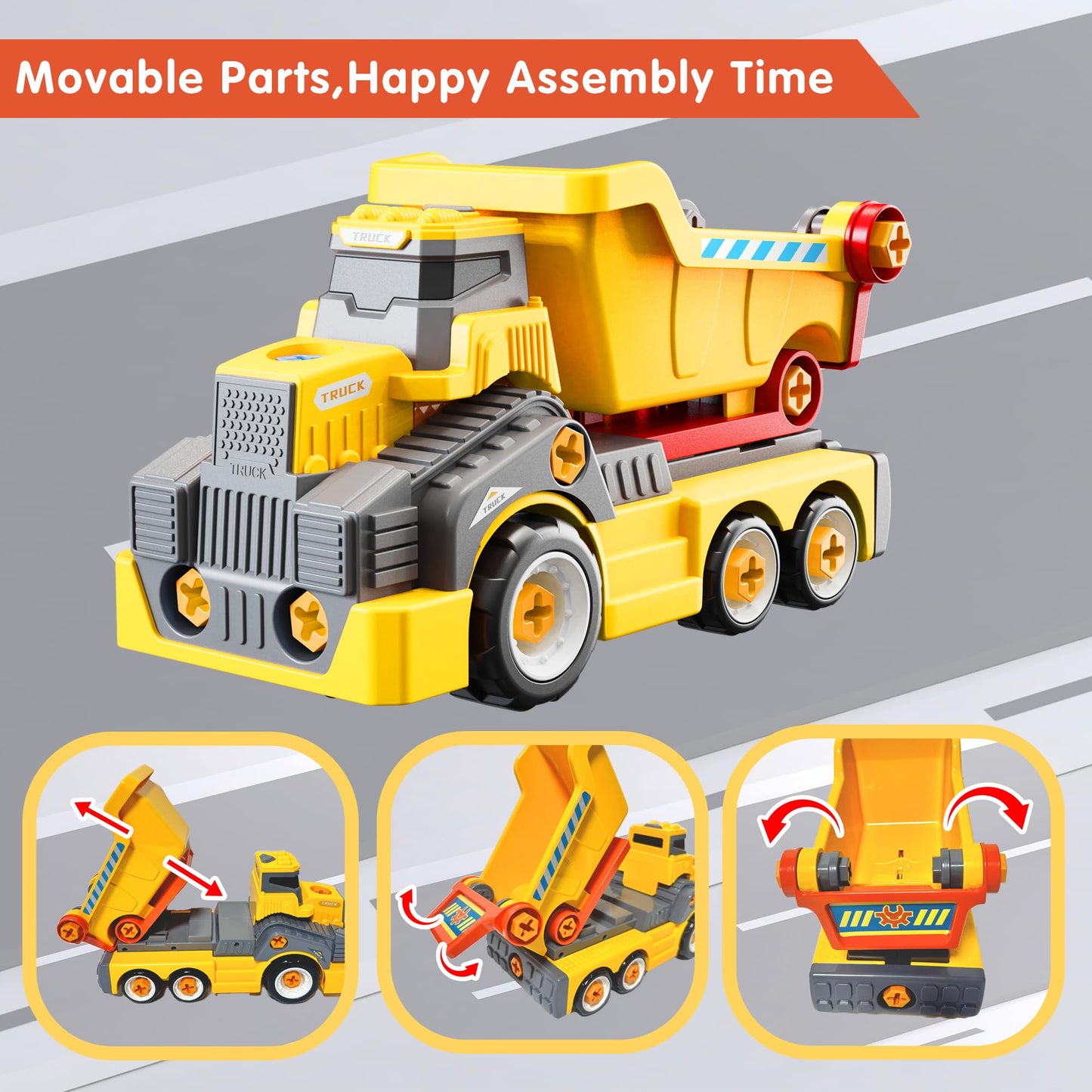 EKU EASYKU 11inches Large Take Apart Construction Toys Dump Trucks for Boys Girls Kids 3-5 6-8 Year Old Electric Drill Set Assembly Building Toys Learning Toys