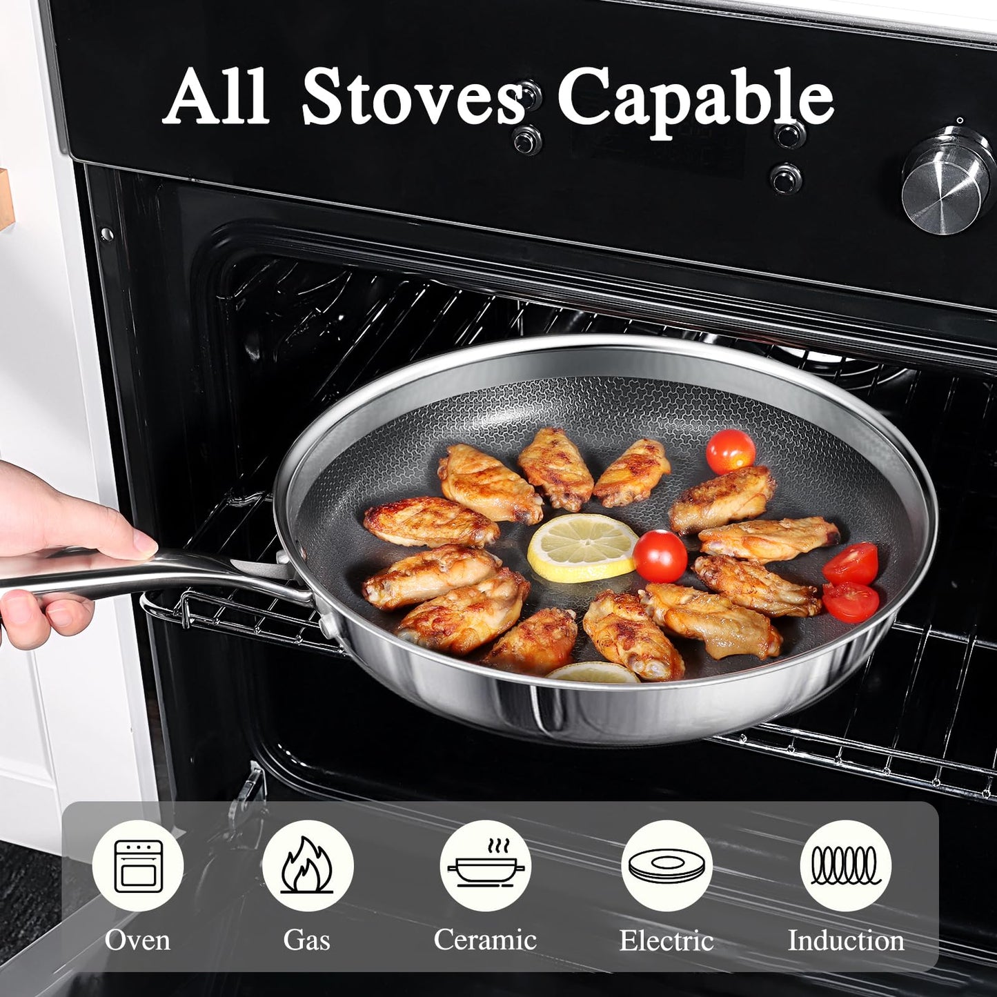 GiPP Tri-Ply Stainless Steel Frying Pan, 10 inch Hybrid Frying Pans Nonstick Skillets, Dishwasher and Oven-Safe, Induction Ready, Compatible with All Cook tops, PFOS/PFOA Free
