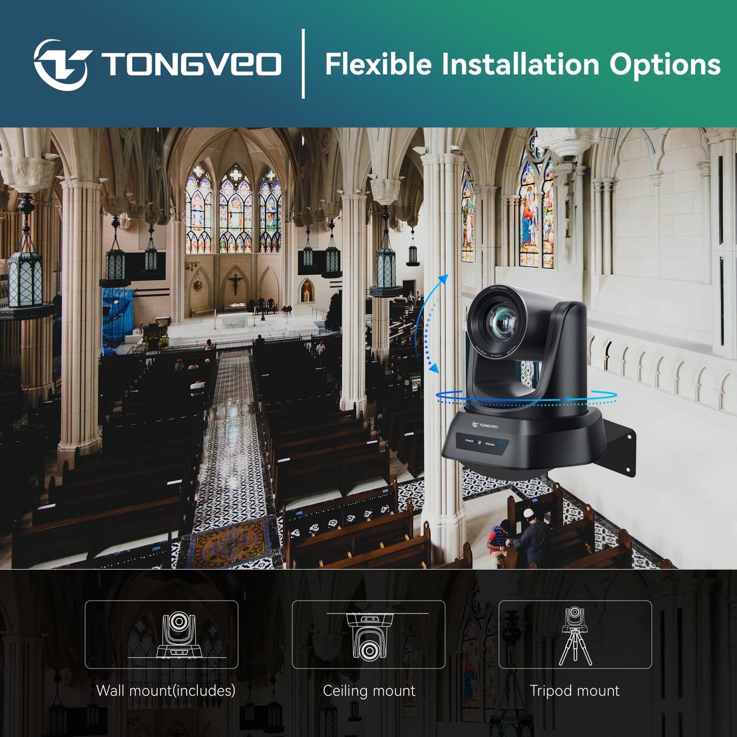 TONGVEO 4K AI Auto Tracking PTZ Conference Camera System with Bluetooth Speakerphone & Microphone, 20X Optical Zoom, USB3.0 HDMI LAN PoE Power Camera for Church Worship, Meetings, Streaming